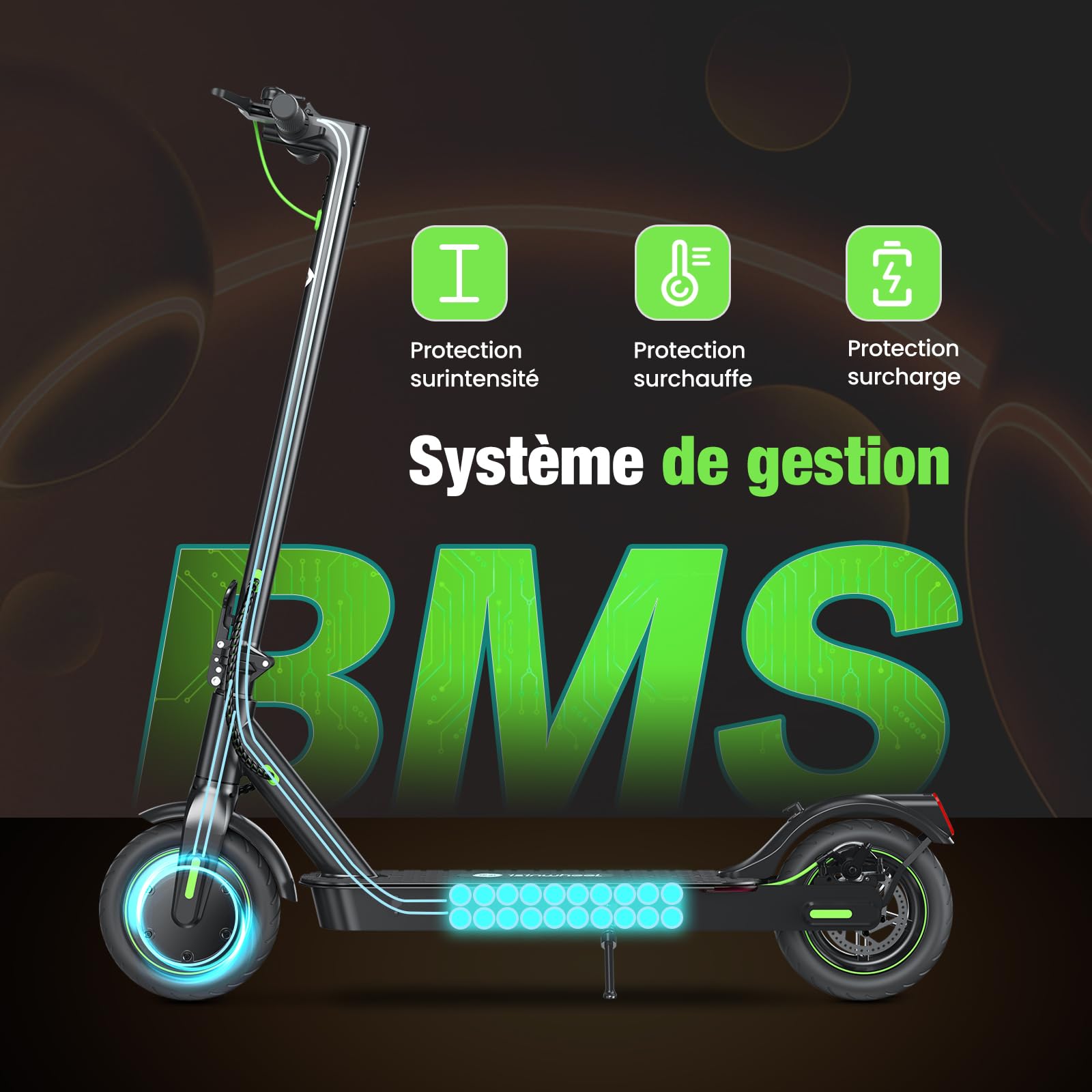 isinwheel S9Pro Trottinette Électrique Adulte,Autonomie 30 km,Electric Scooter 350W,Vitesse 6/15/25 km/h,Double Frein,Pneus 8,5" Increvables,Suspension Intégrée,Pliable