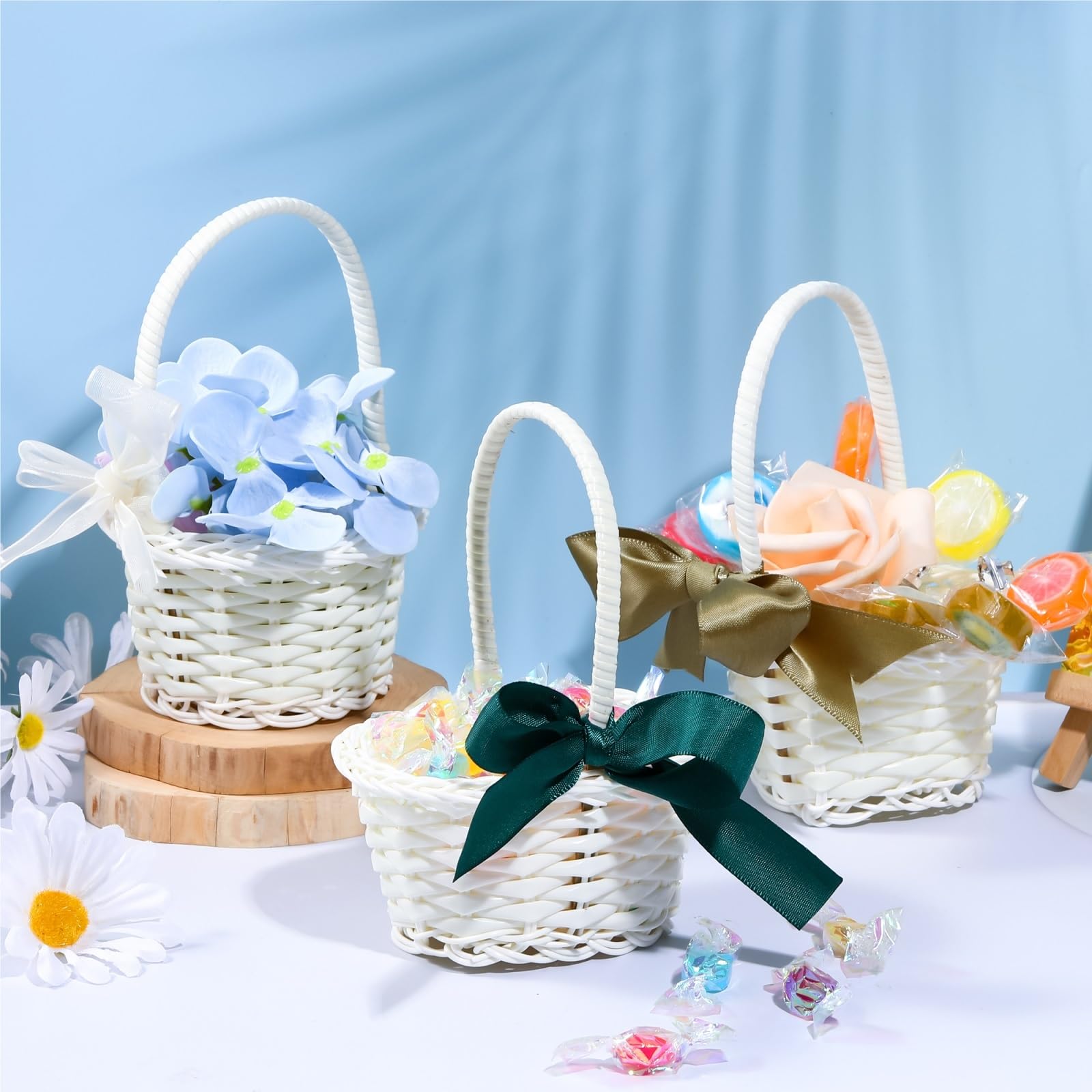 20 Stück handgewebte Hochzeitsblumenkörbe | Mit Griff Weidenkorb for Kleinigkeiten for Hochzeitsblumen