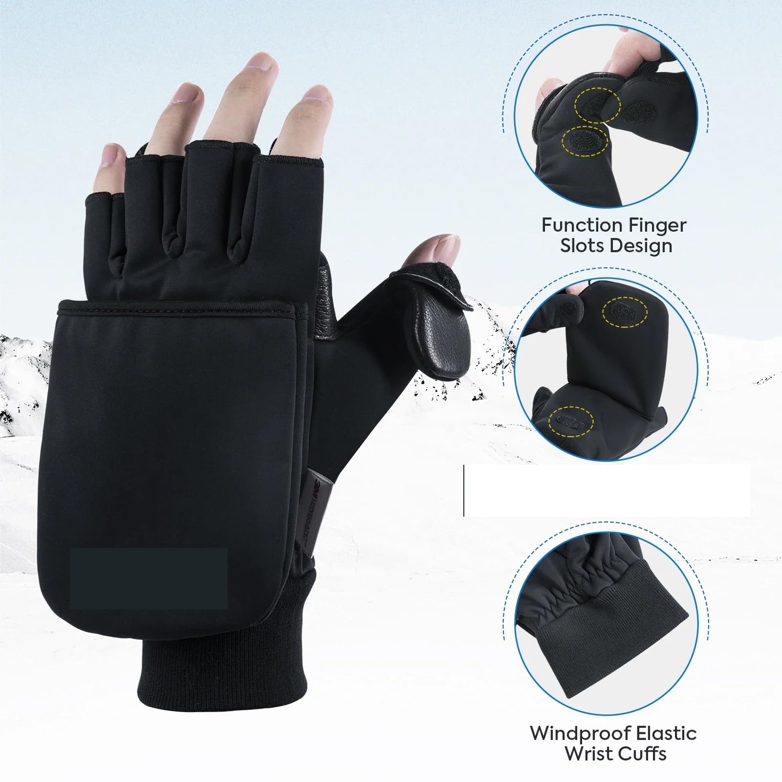 Guantes de Nieve Gruesos e Impermeables térmicos for Pesca Snowboard for Hombres y Mujeres Equipo Invierno for Clima frío para Pesca