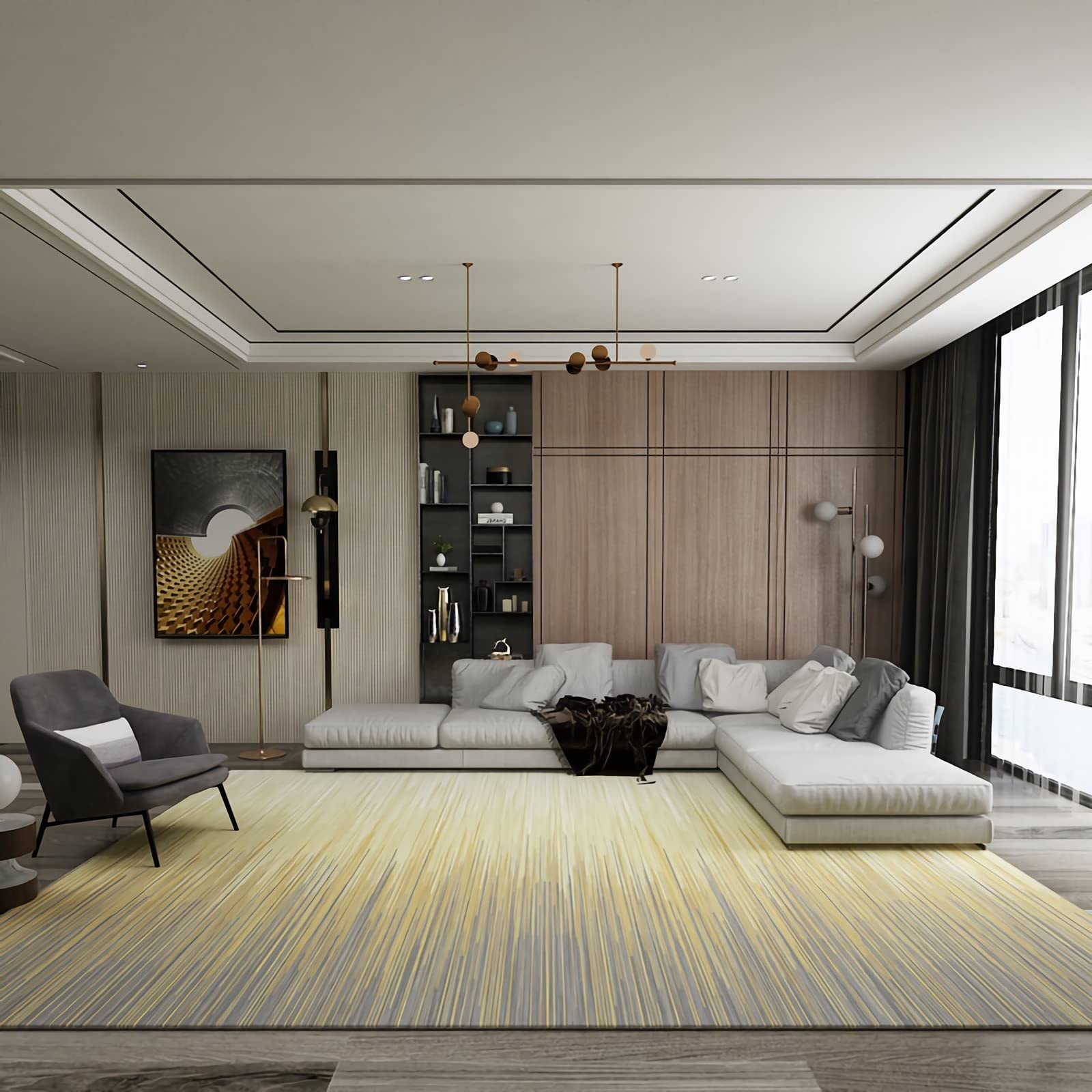 Tapis enfant jaune et gris dégradé 120x160cm | Style moderne et minimaliste pour chambre de garçon