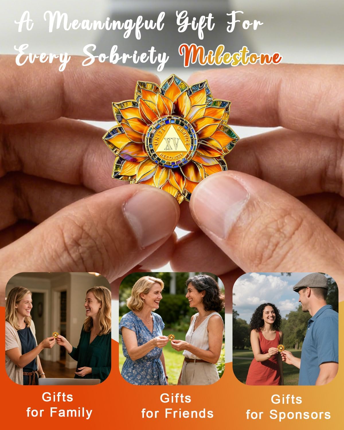 Sunflower 15 Year Sobriety Coin - Fifteen Year Sober Chip for Milestone Anniversary, AA Coins Recovery Medallions Inspirational Sobriety Gifts for Women & Men in Addiction Recovery - Image 5