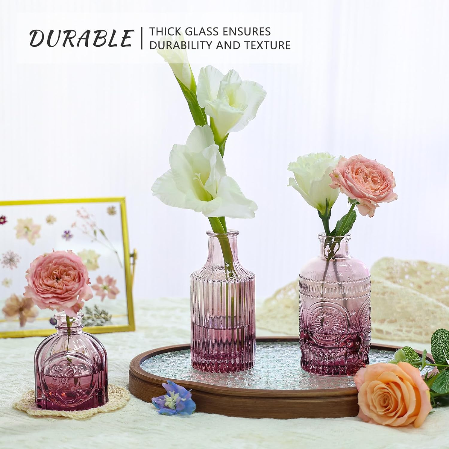 12pcs Glass Bud Vase Set, Small Purple Flower Vases for Centerpieces in Bulk, Mini Vintage Vase for Wedding, Home,Table Decoration - Image 5