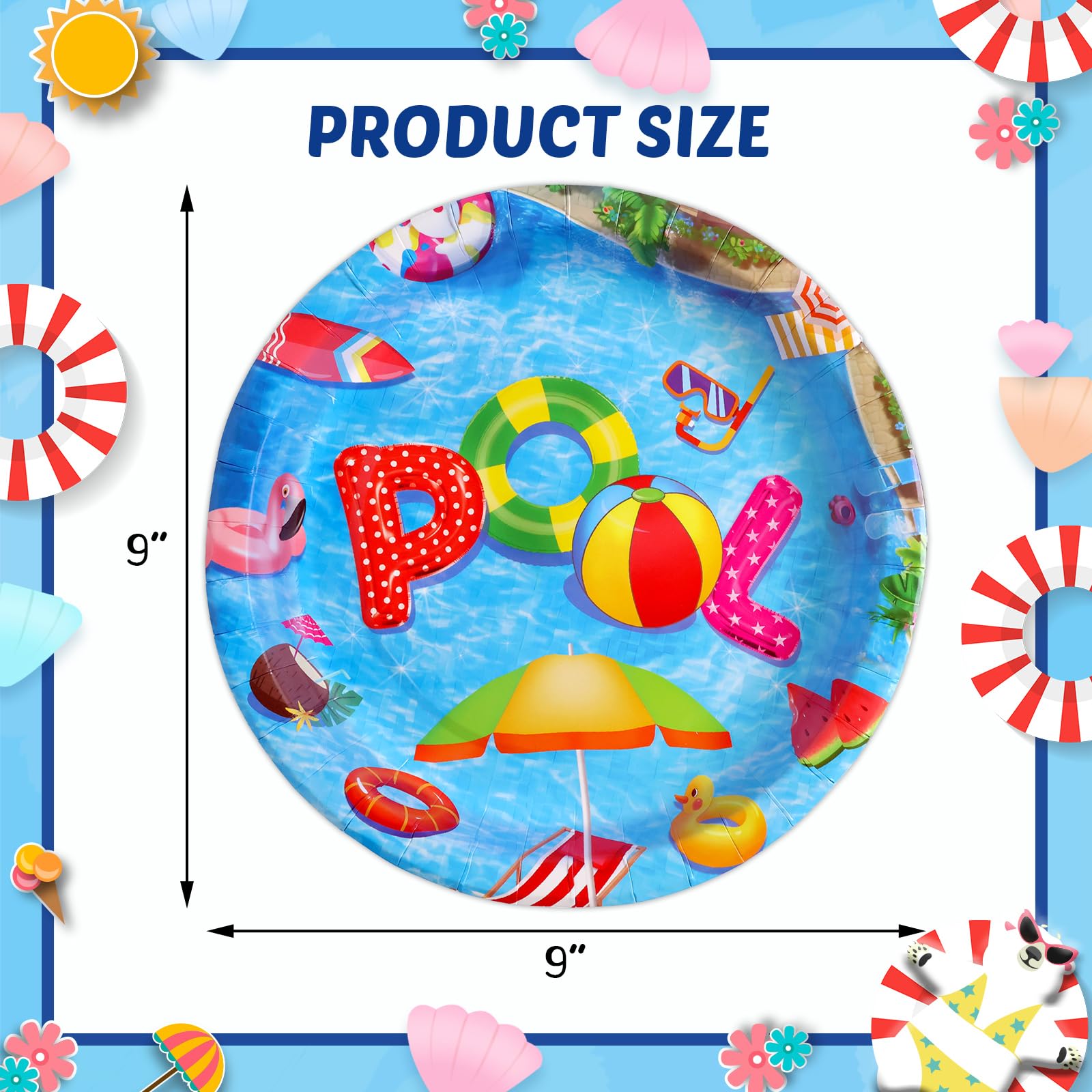 Fancy Land Pool Party Plates Summer Beach Paper Plate for Tropical Theme Decoration Hawaiian Birthday Party Supplies 24Pcs