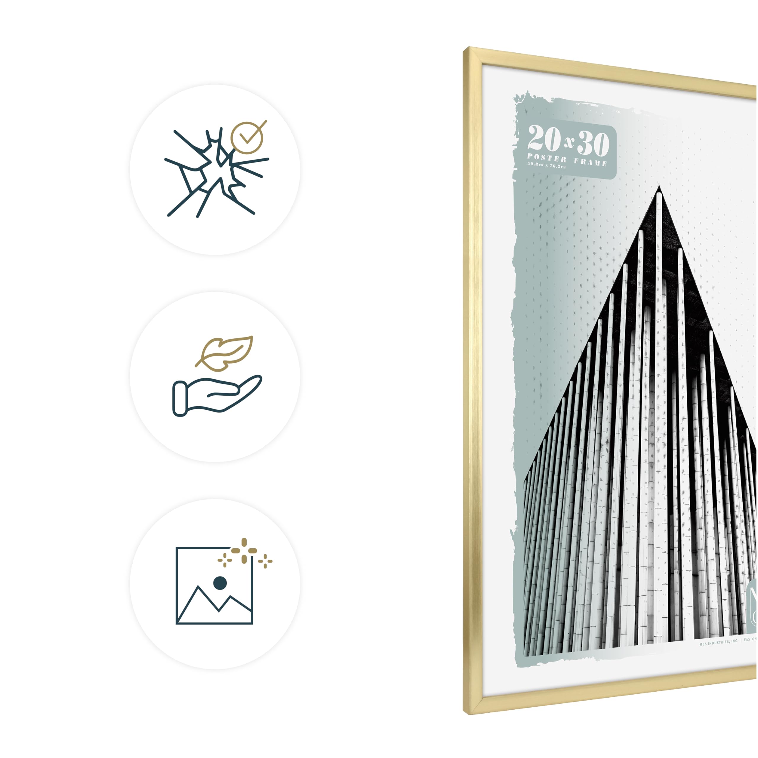 Cornice per Poster MCS Foundation 50,8 x 76,2 cm, Cornice in Legno Nero Tradizionale, Fissaggio a Parete Verticale e Orizzontale, Grande Cornice per Foto, Poster e Opere d'Arte (Confezione da 1)