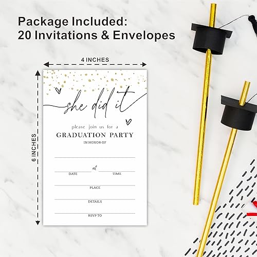 Miniatura 2 de NYCTUG Invitaciones para fiesta de graduación con sobres (paquete de 20), 4 x 6 pulgadas, papel recubierto multicolor, tecnología de impresión