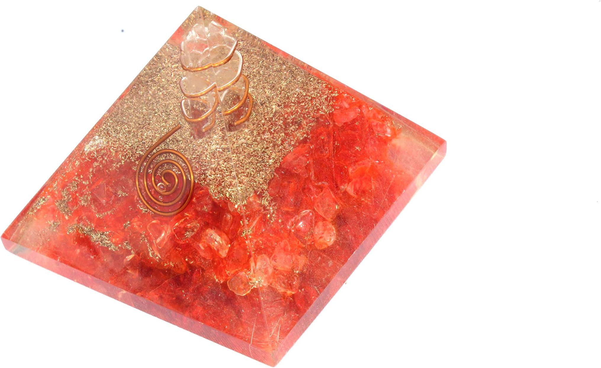 Men's Exquisite A++ Orange Chakra Orgone Pyramid Crystal Gemstones Copper Metal Mix Rare Healing Positive Energy Tetrahedron Sacred Onyx Geometry Memory Concentration Meditation
