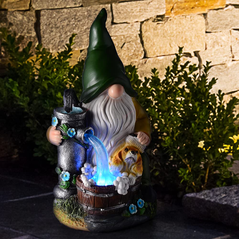 Garden Statues - Handmade Resin Garden Gnome Statues with Solar LED Lights, Outdoor Statues Garden Decor on The Porch, Courtyard, Lawn, Decorative Gifts for Family, Friends, Neighbors