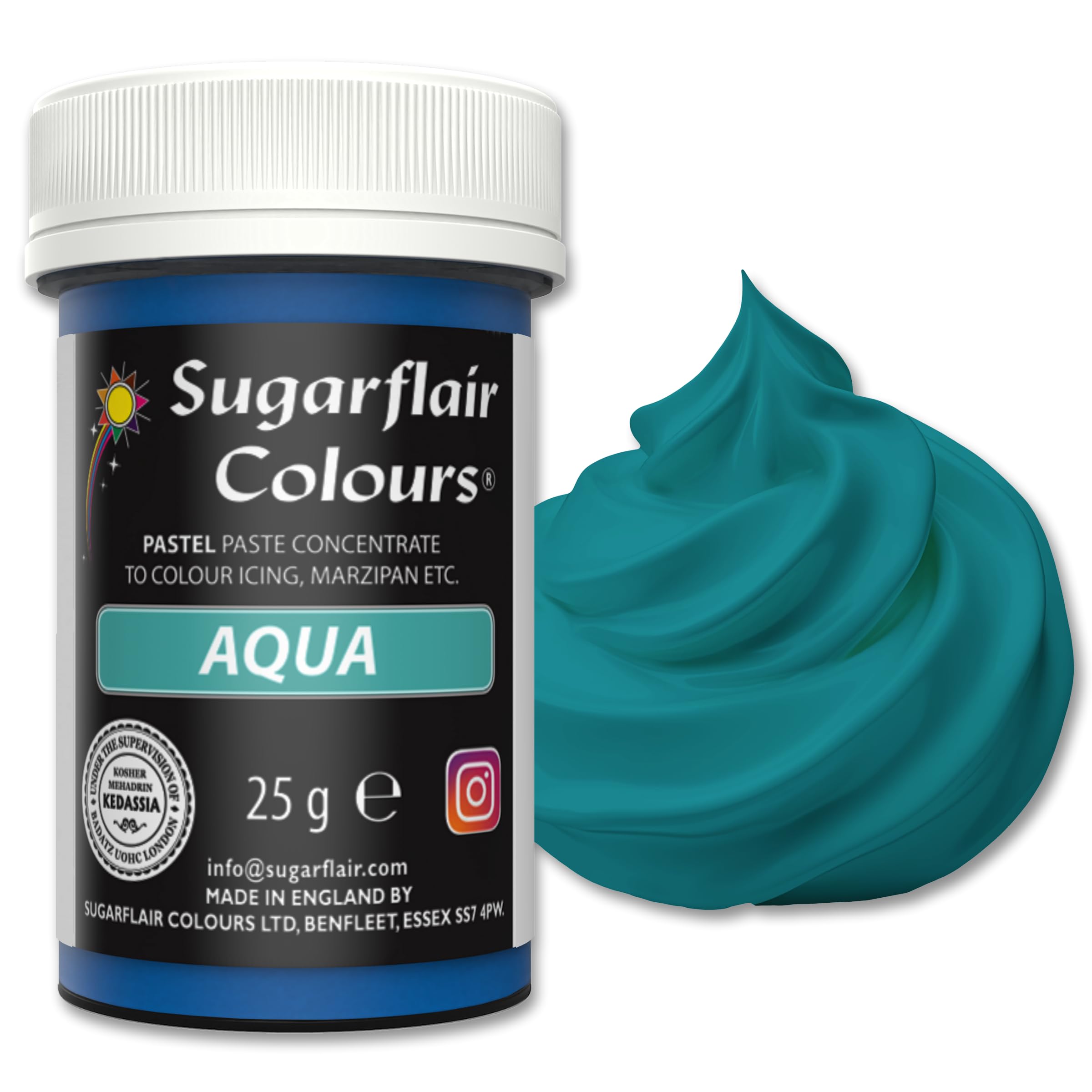 Sugarflair Food Colouring Paste Aqua, Pastel Highly Concentrated Food Colouring for Buttercream, Sugar Paste, Royal Icing, Cake Decorations and More! Vibrant Colour Food Dye! - 25g