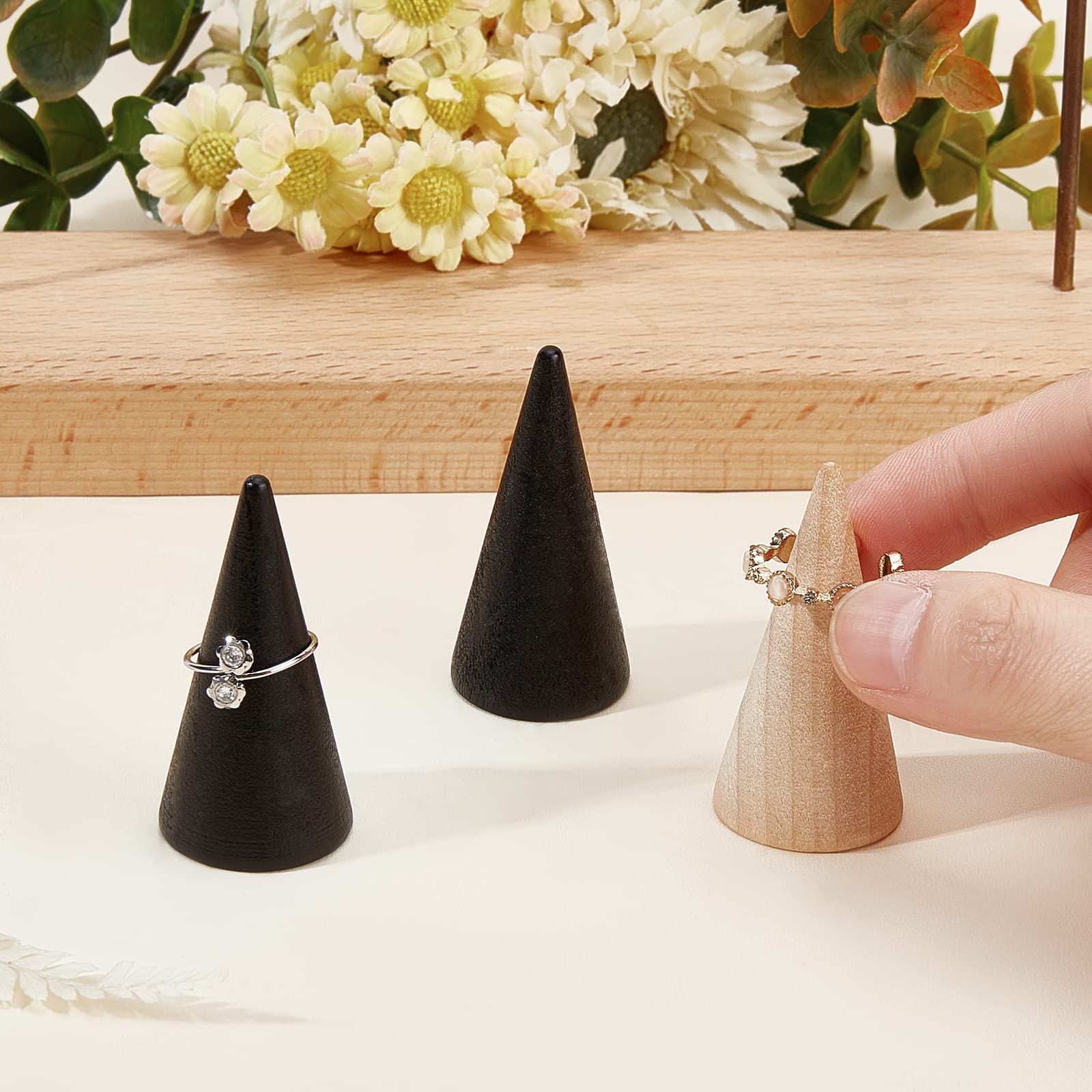 FINGERINSPIRE - 30 Espositori Per Anelli In Legno Naturale, Cono 25x50 Mm, Ideale Per Gioielli Fai-da-te E Negozi