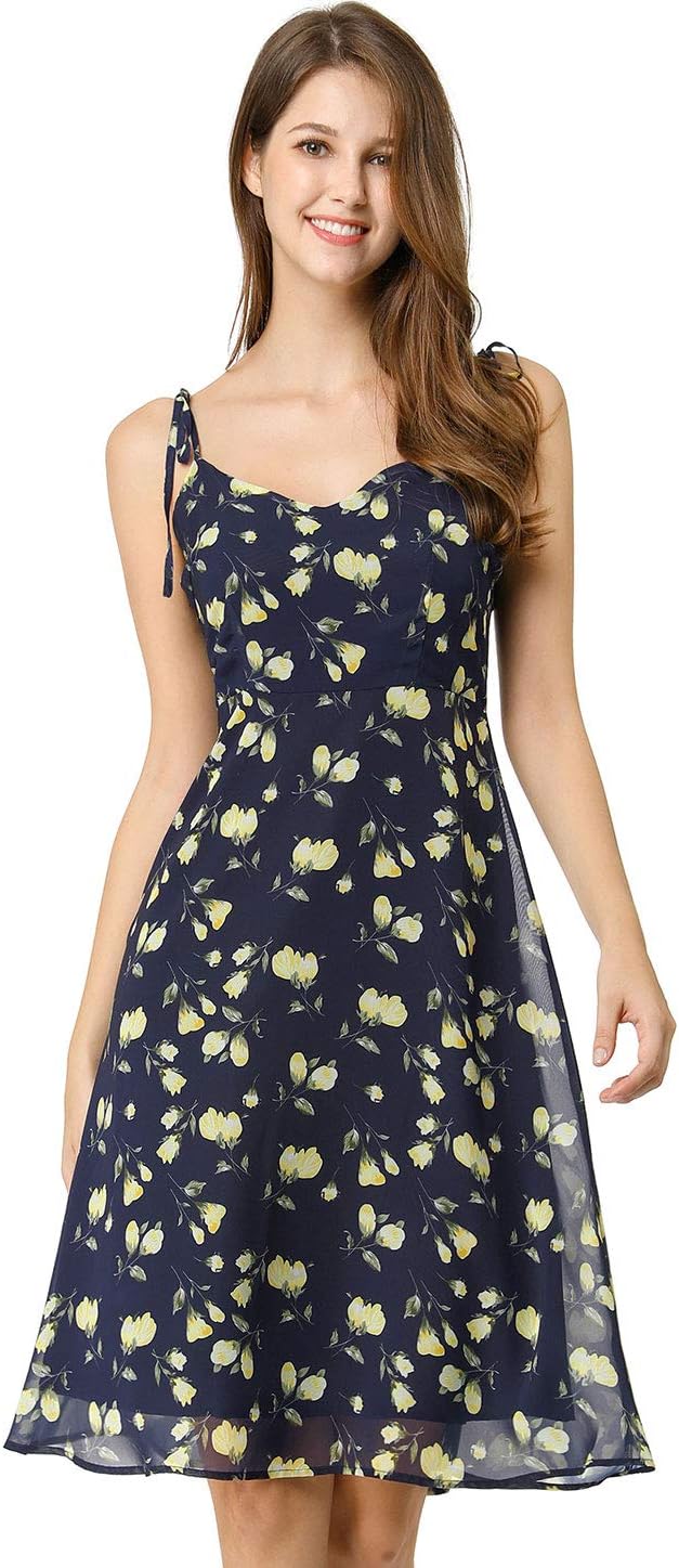 Allegra K Women's Floral Sundress 2025 Easter Tie Shoulder Smocked Spaghetti Strap Dress