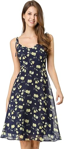 Allegra K Vestido de verano floral 2025 para mujer, vestido de Pascua con tirantes delgados fruncidos en los hombros