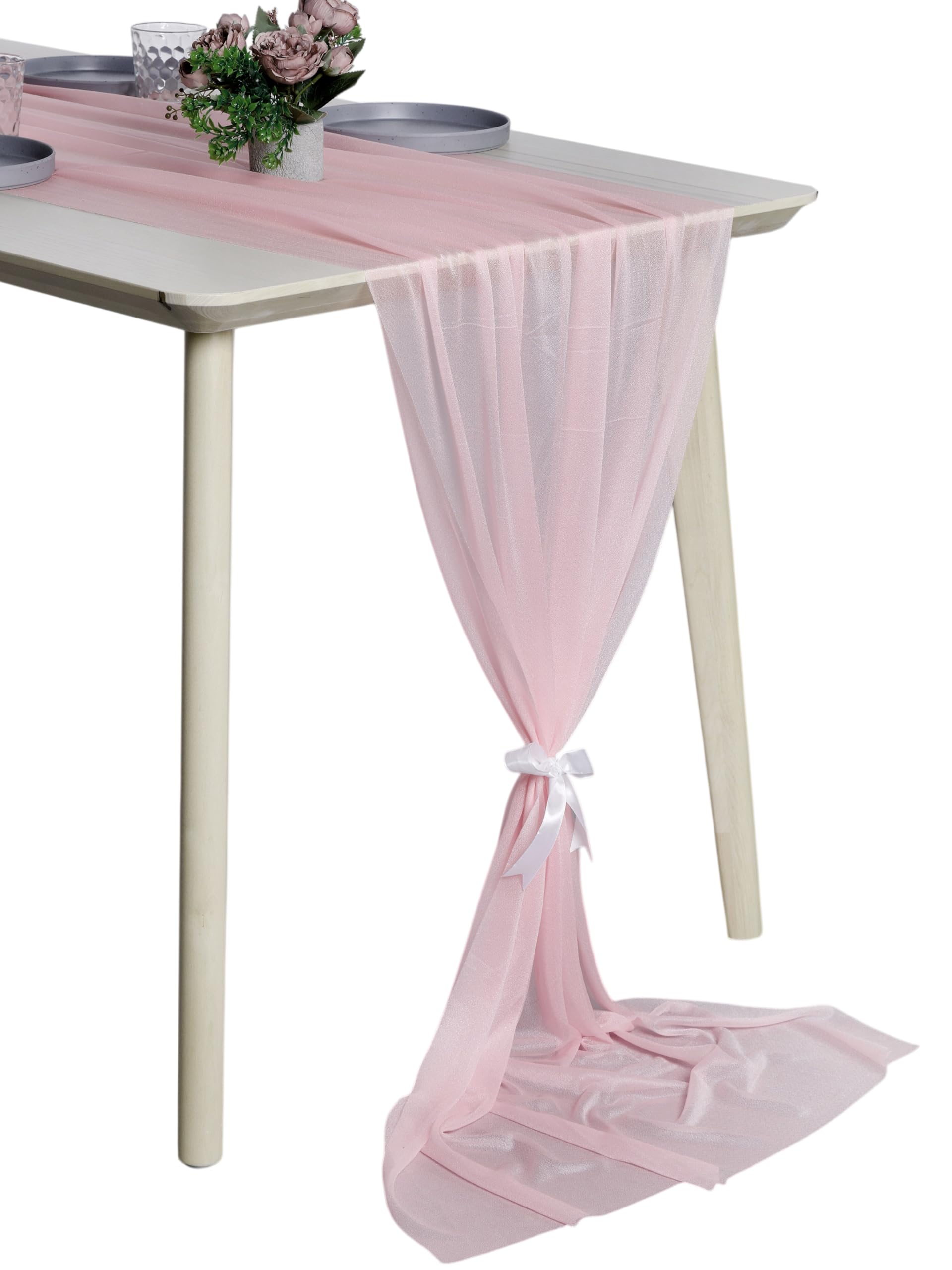 MDS - Juego de 5 caminos de mesa de gasa transparente de 29 x 170 pulgadas para decoración rústica de banquetes de boda bohemia, para caminos de mesa de 15 pies, color rosa rubor