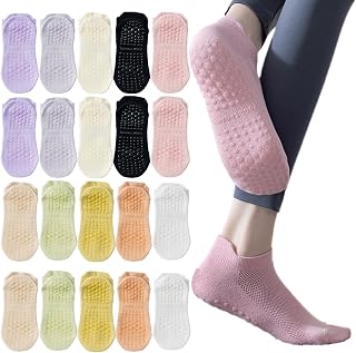 10/20 Pairs Pilates Socks for Women, Non Slip Grip Yoga Barre Socks | Soft grip socks with non-slip soles, barefoot feel and stretch comfort for Pilates, yoga, barre, home workouts