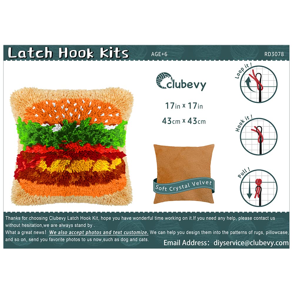 Clubevy Alpaca Latch Hook Kit - DIY 17x17 Inch Throw Pillow Cover Craft For Beginners