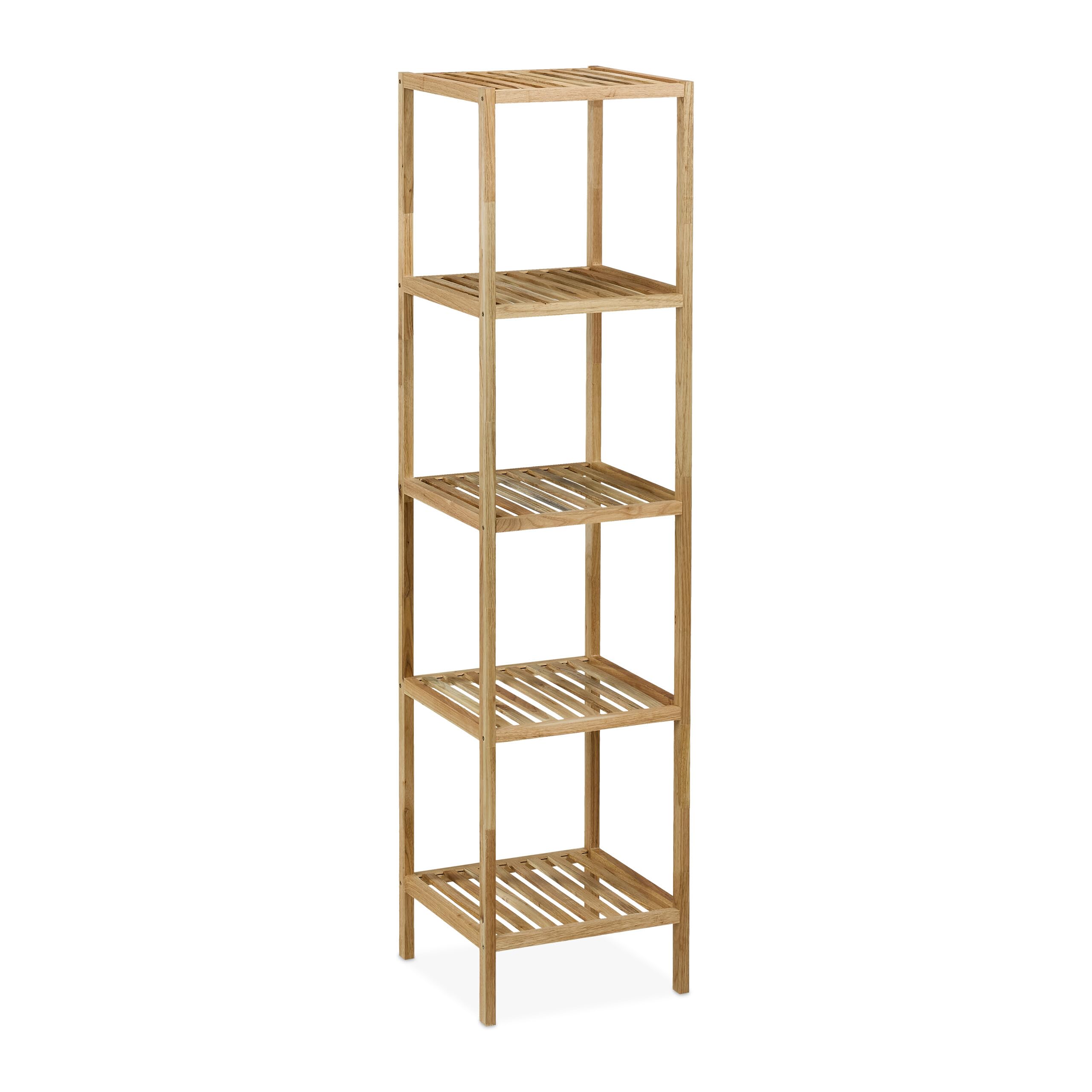 Relaxdays Estantería Baño, Madera Nogal, 5 Estantes Abiertos, 146x35,5x35,5 cm, Cuadrada, Cocina o Pasillo, Natural