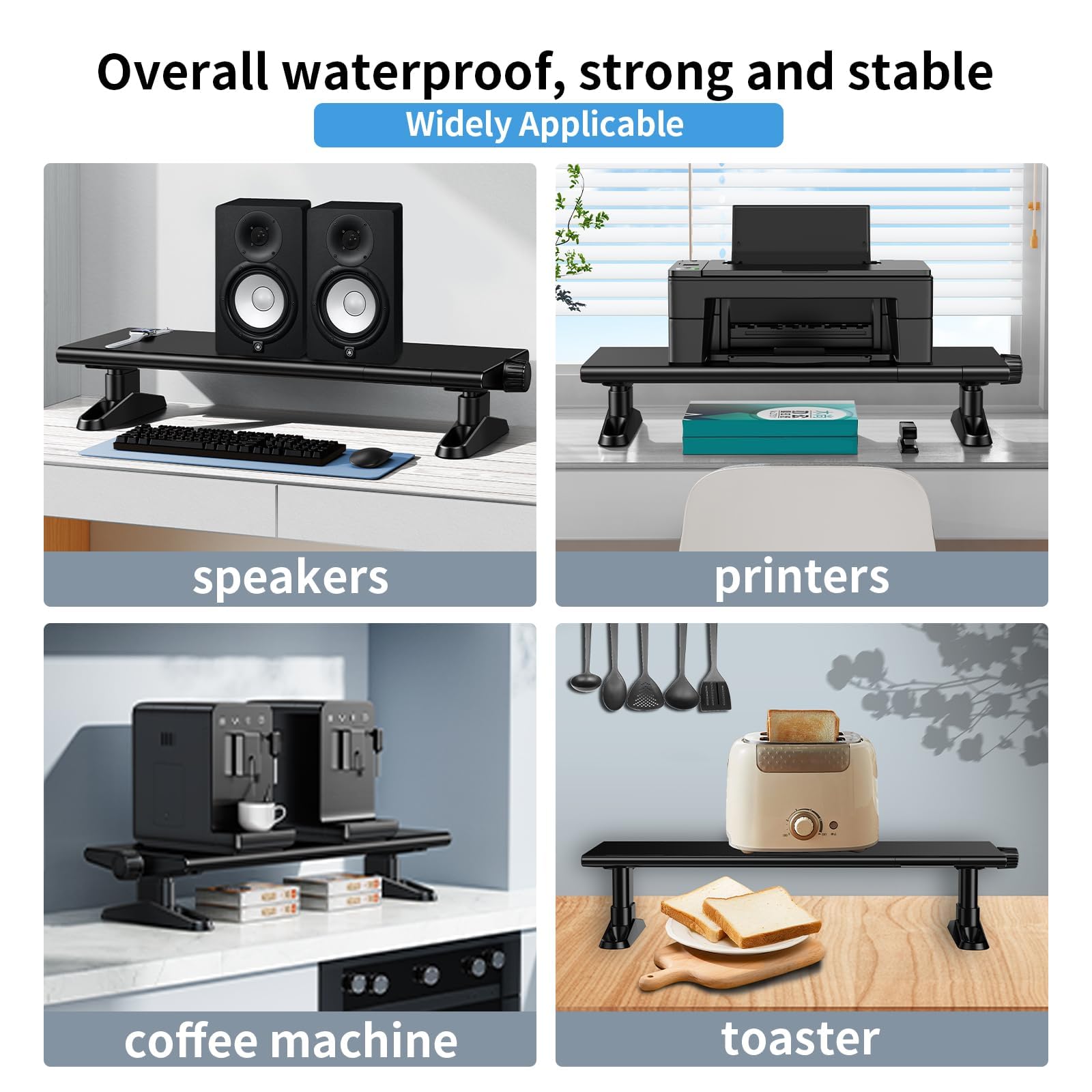 Supporto per monitor da scrivania, regolabile in altezza da 11,3 a 14,6 cm, con supporto per telefono, supporto singolo per computer portatile, stampante, TV, accessori ergonomici per ufficio