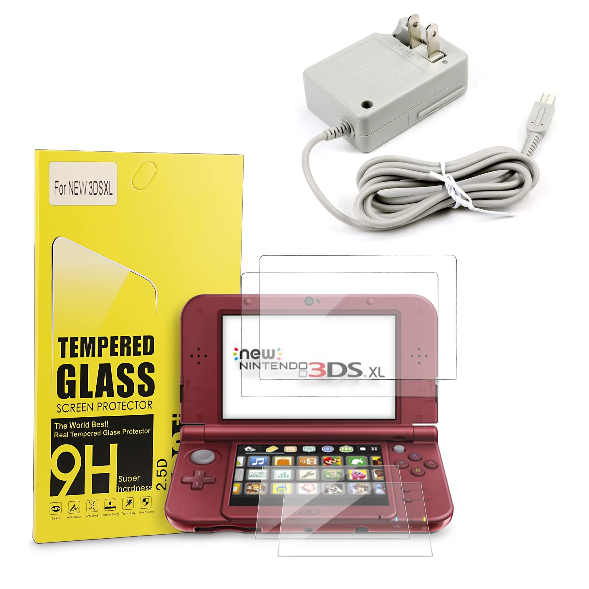 New 3DS XL Charger Bundle, 1 Pack Charger and 4 Pack New 3DS XL Screen Protector for Nintendo New 3DS XL