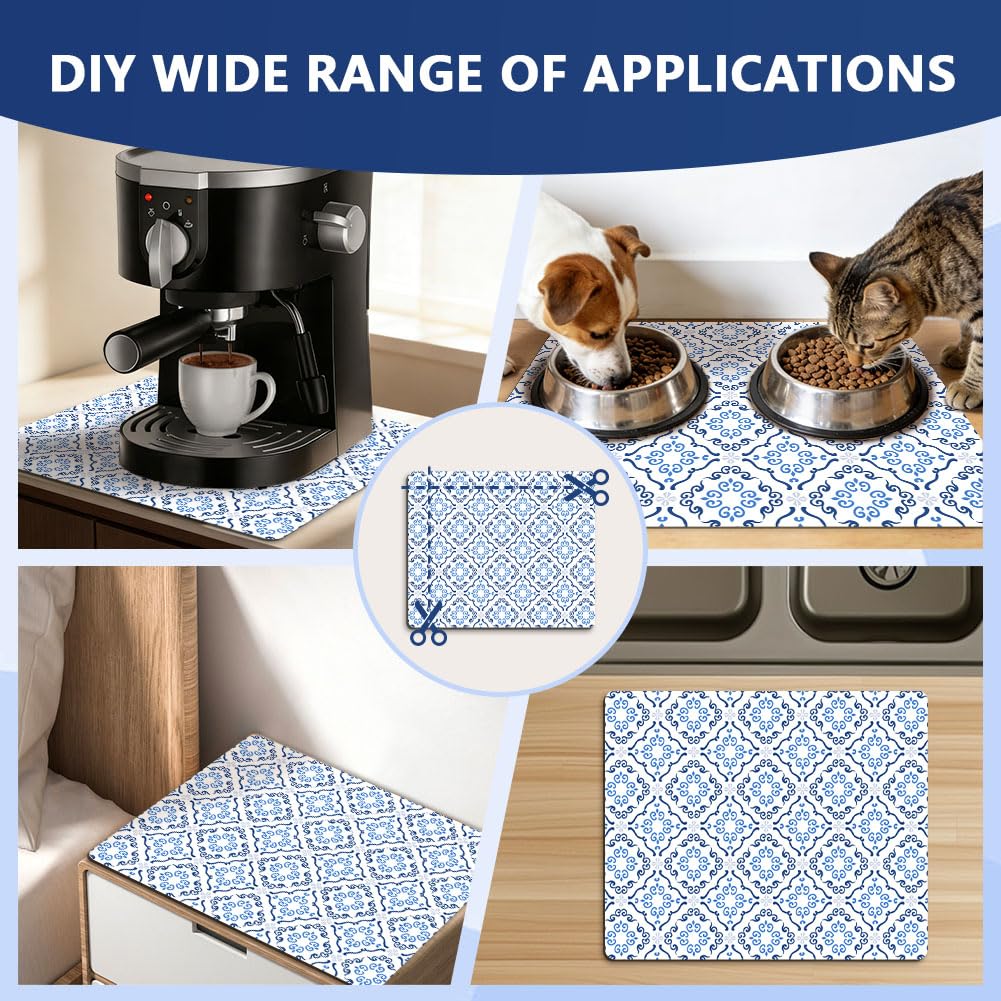 SUPERDANT Tappetino per lavatrice per lavatrice e biancheria a carico dall'alto, 60 x 50 cm, impermeabile, antiscivolo, copertura del dispositivo con motivo marocchino blu per l'arredamento della