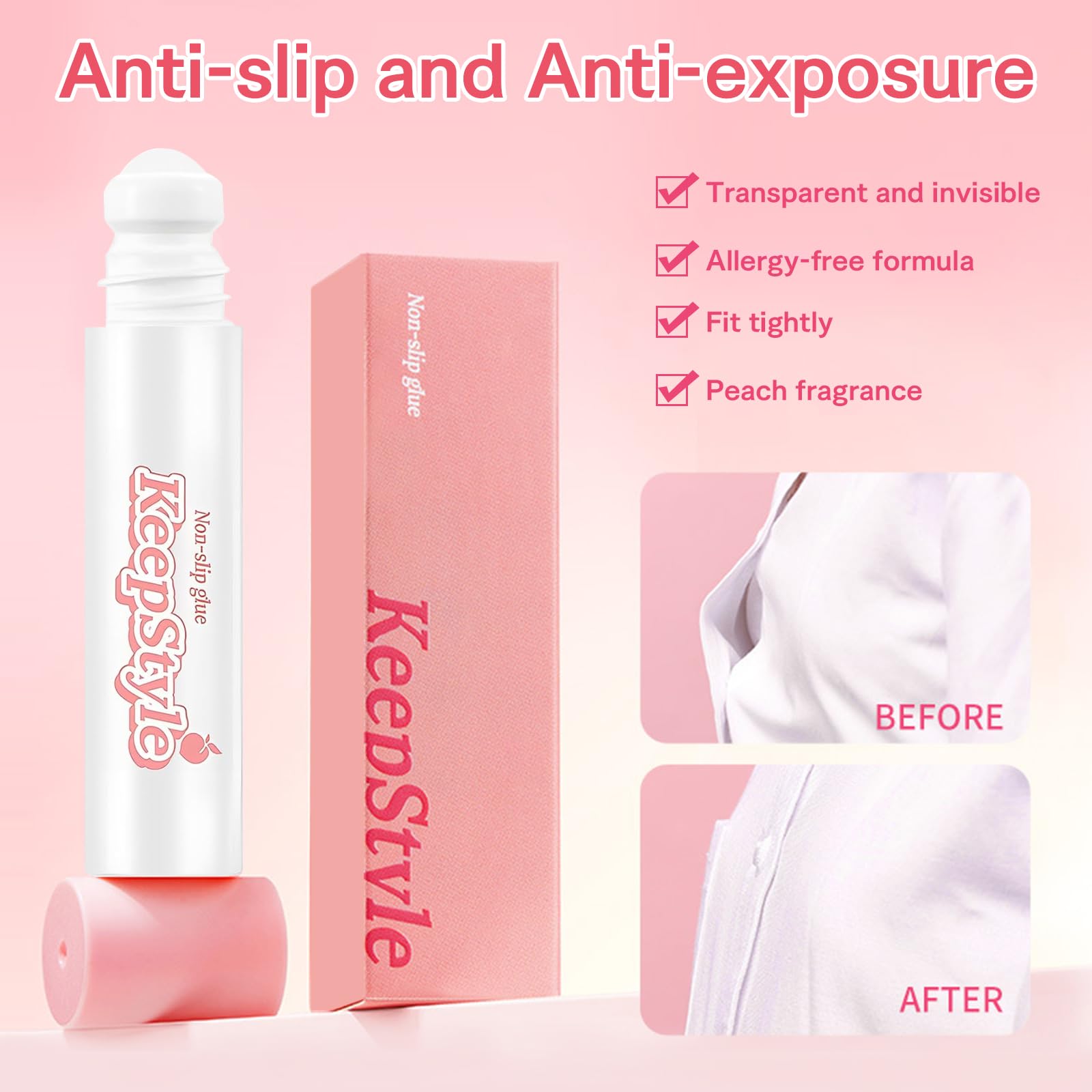 Adesivo Per Pelle In Roll-On 60ml, Colla Trasparente Per Calze, Reggiseni E Spallacci, Tenuta 12 Ore, Delicato