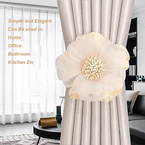 Miniatura 10 de 2 alzapaños magnéticos de flores para cortina, hibisco, clips decorativos para atar en la parte trasera de la ventana, cuerdas de sujeción para el