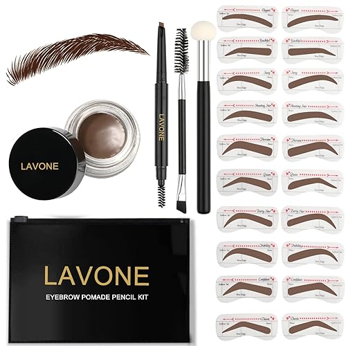 Miniatura 1 de Kit de plantillas para cejas, kit de trío de sellos para cejas con lápiz de cejas impermeable, pomada de cejas, 20 plantillas de cejas, cepillo de