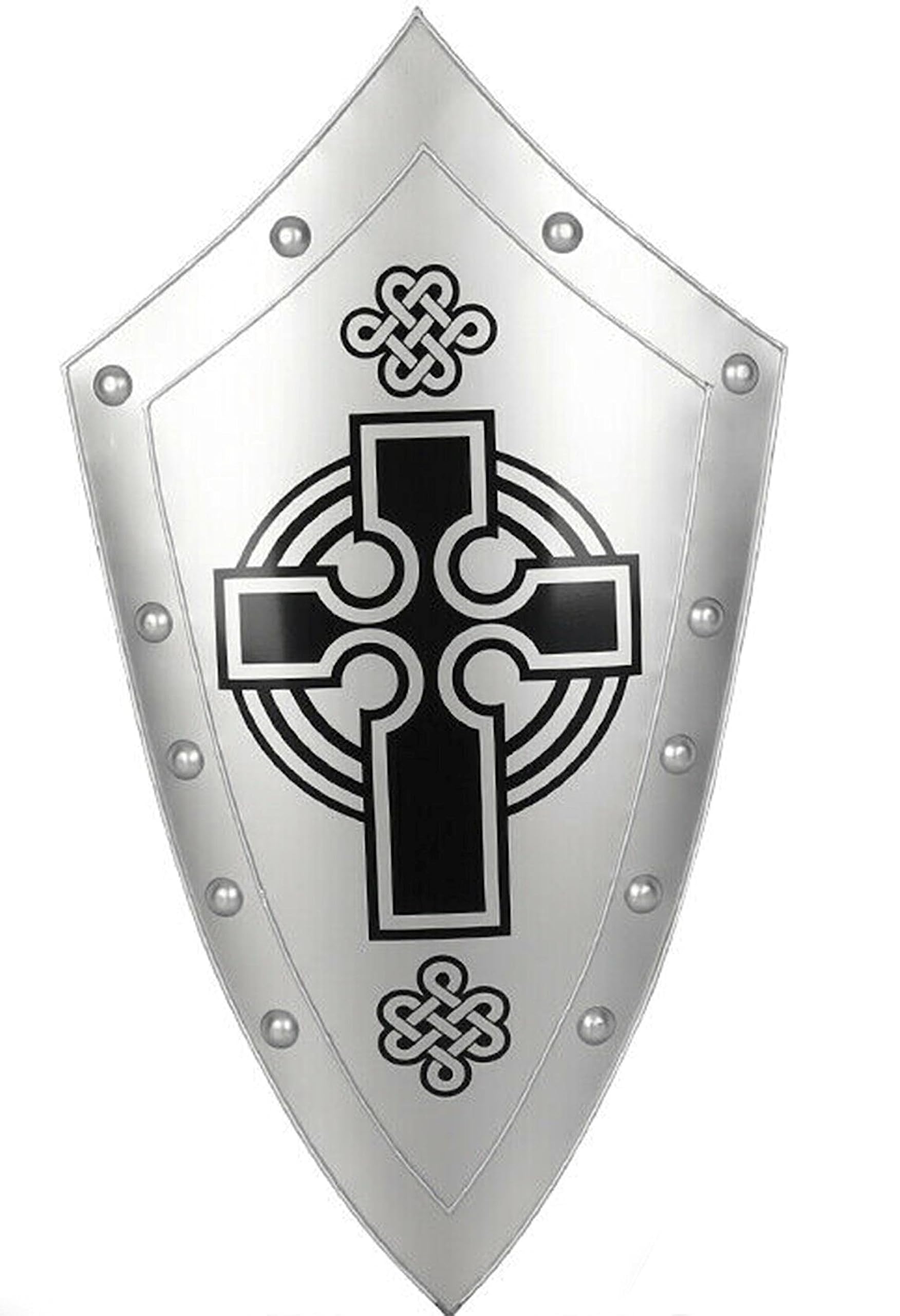 Bouclier médiéval chevalier Larp Armure Bouclier acier fer Templier Croix Bouclier Croisés Guerrier Cosplay Costume SCA LARP Armure Bouclier Halloween