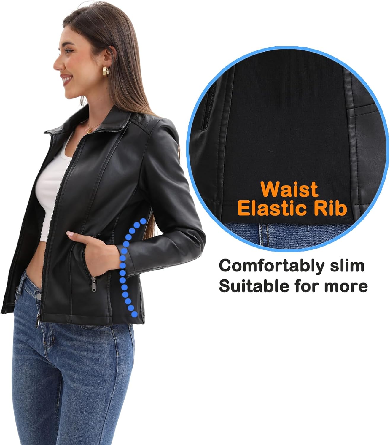 CHIGUO Faux Leather Jacket for Women Motorcycle Fashion Zip Up Coat Trendy Going Out Jackets - Image 4