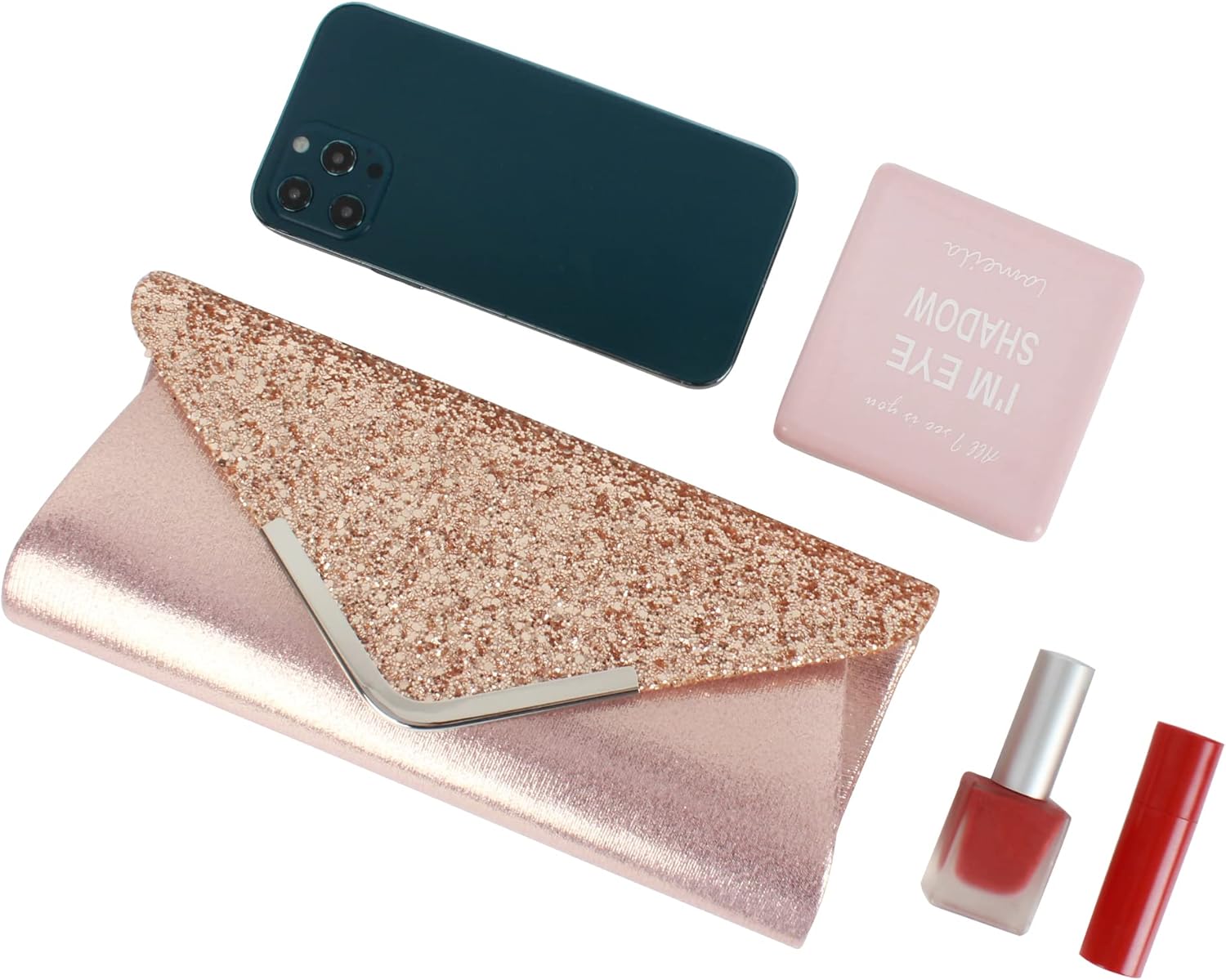 Queena Womens Shiny Sequins Evening Clutch Envelope Handbag Chain Purse for Wedding Party Prom Gift for Mom Wife Girlfriend Pink, Pink - Image 7