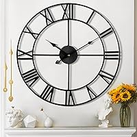 16 Inch Silent Non-Ticking Metal Wall Clock - Large Black Vintage Modern Battery Operated for Living Room, Bedroom, Office, Farmhouse Decor
