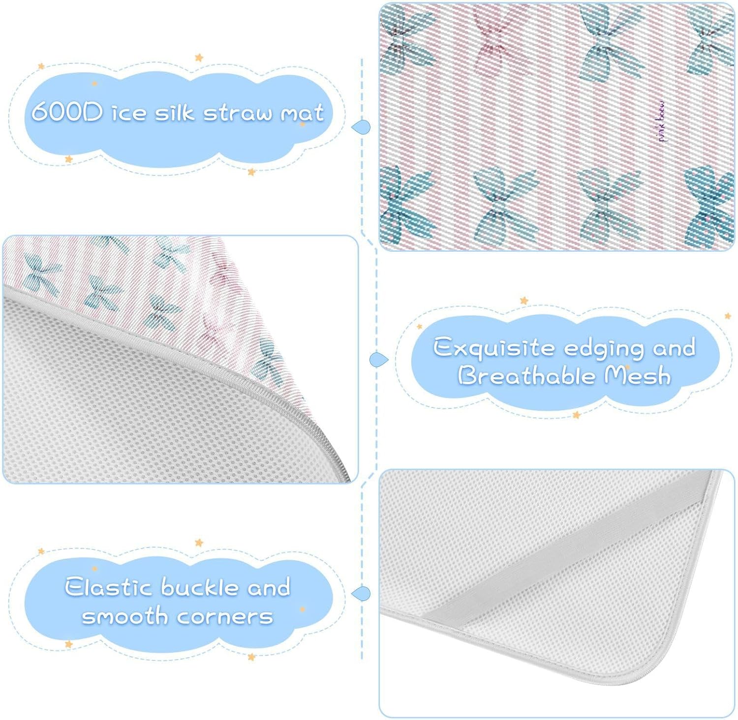 Cooling Baby Mattress Protector Pads 28" x 52" Absorbent Bed Pads for Kids for Baby&Toddler Blush Plaid Blue Bow