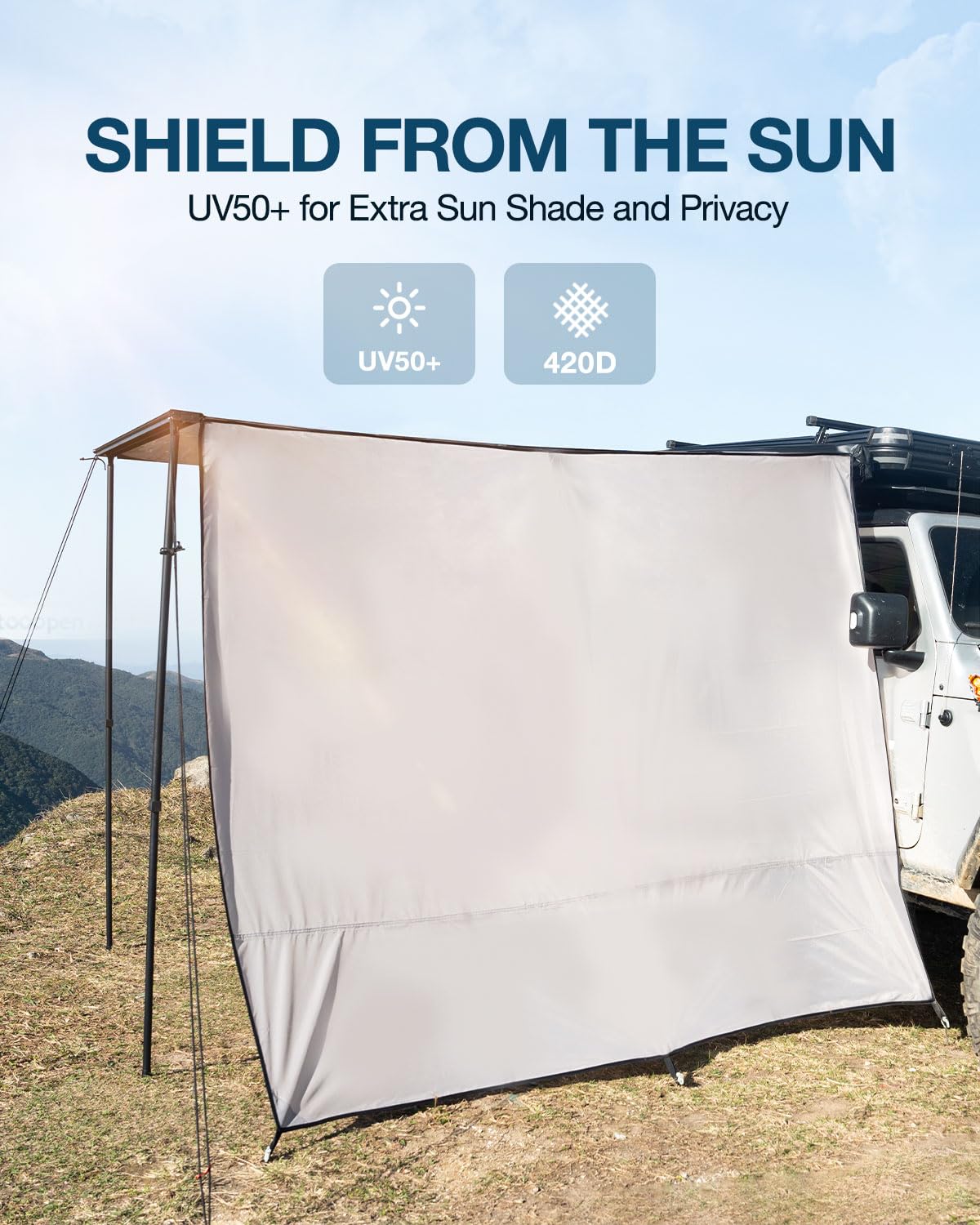 NOVSIGHT Awning Wall Side, 6.6ft x 6.6ft, 420D PU 3000mm Waterproof Windbreak Extension for Vehicle Awning, UV50+ for Extra Sun Shade and Privacy