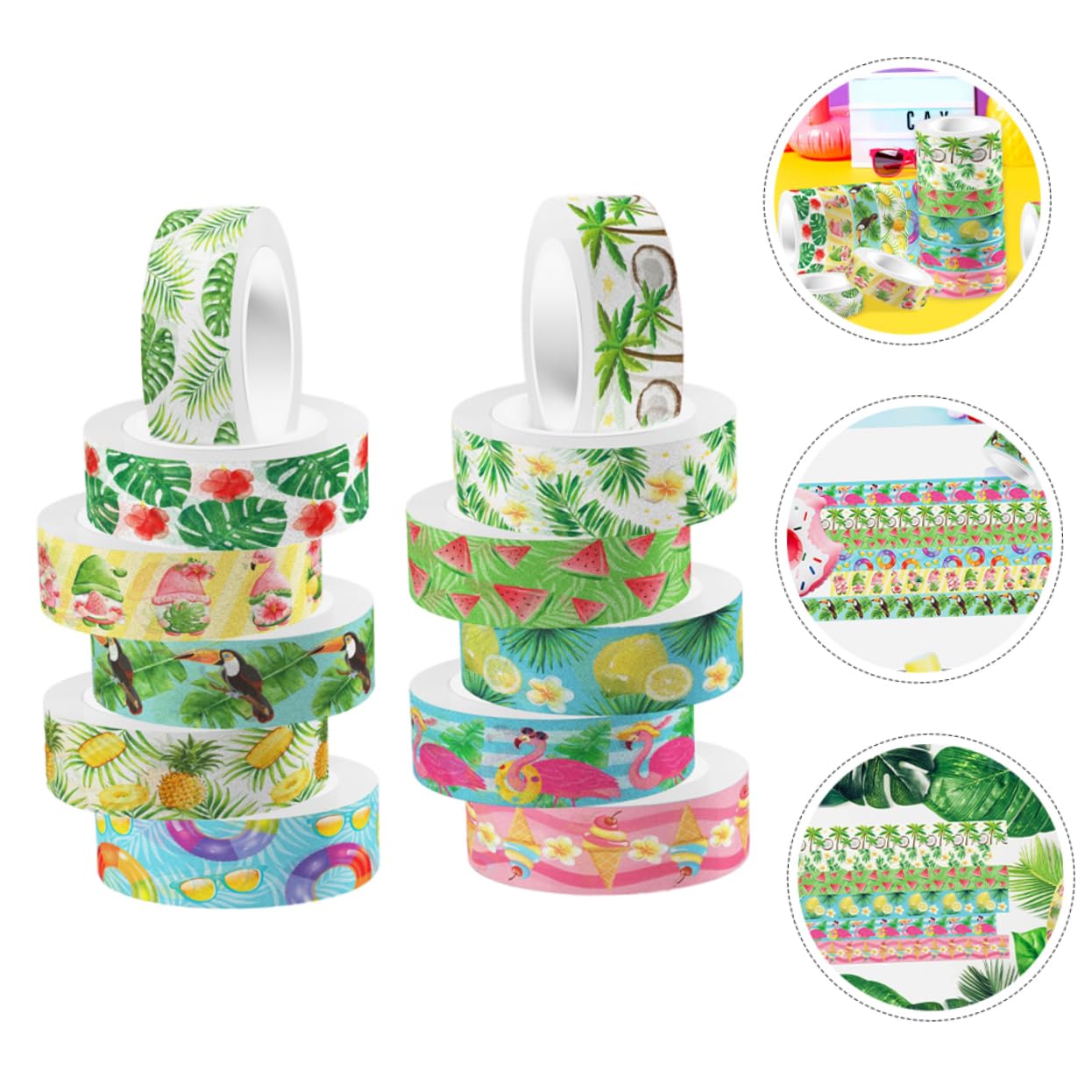 Operitacx 60rollos Cinta Washi Adhesiva Decorativa Para Scrapbooking y Manualidades Cinta De Decoración Para Diarios y Proyectos Diseño De Flamencos Verde