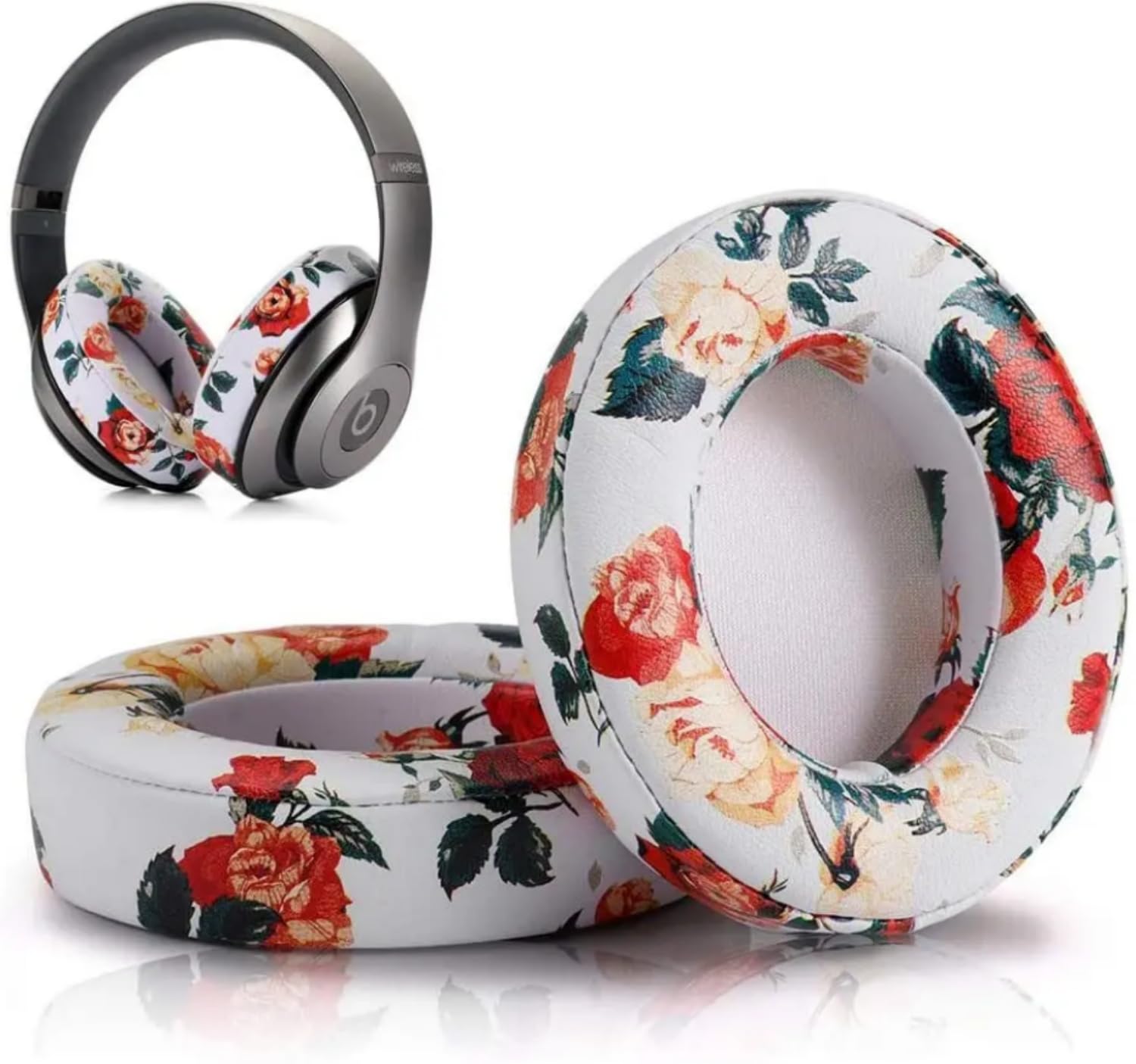 SKEIDO Replacement Ear Cushion Pads Cover Compatible with Beats Studio 2.0 Wireless/Wired and Studio 3.0 Over Ear Headphones by Dr.DRE (printed white)