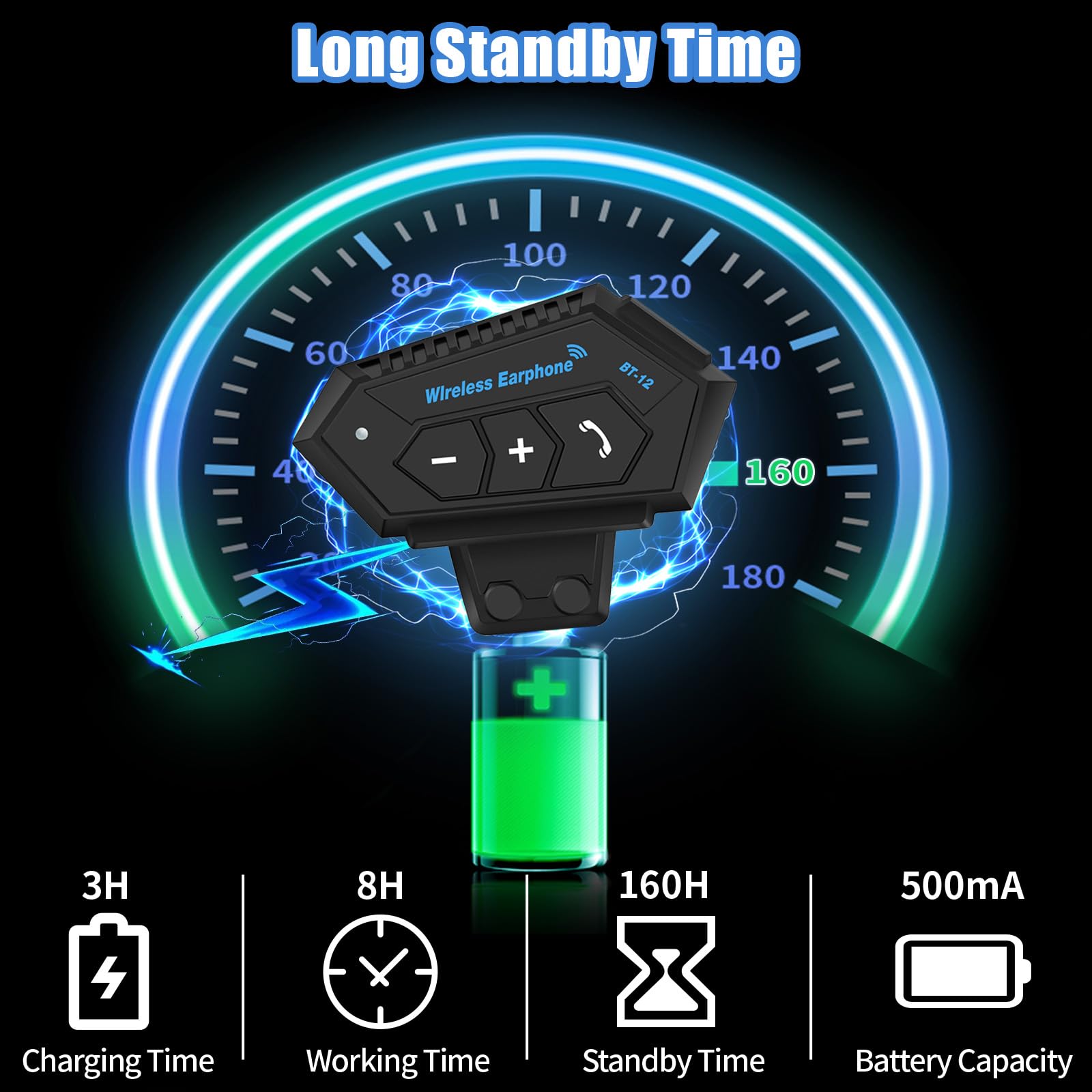 Motorradhelm Bluetooth 5.0 Headset, BT12B Wireless Kommunikationssystem Zubehör, Radfahren Intercom mit Lautsprecher Freisprechen, Geräuschreduzierung Moped Kopfhörer für Skifahren, Reiten, Klettern