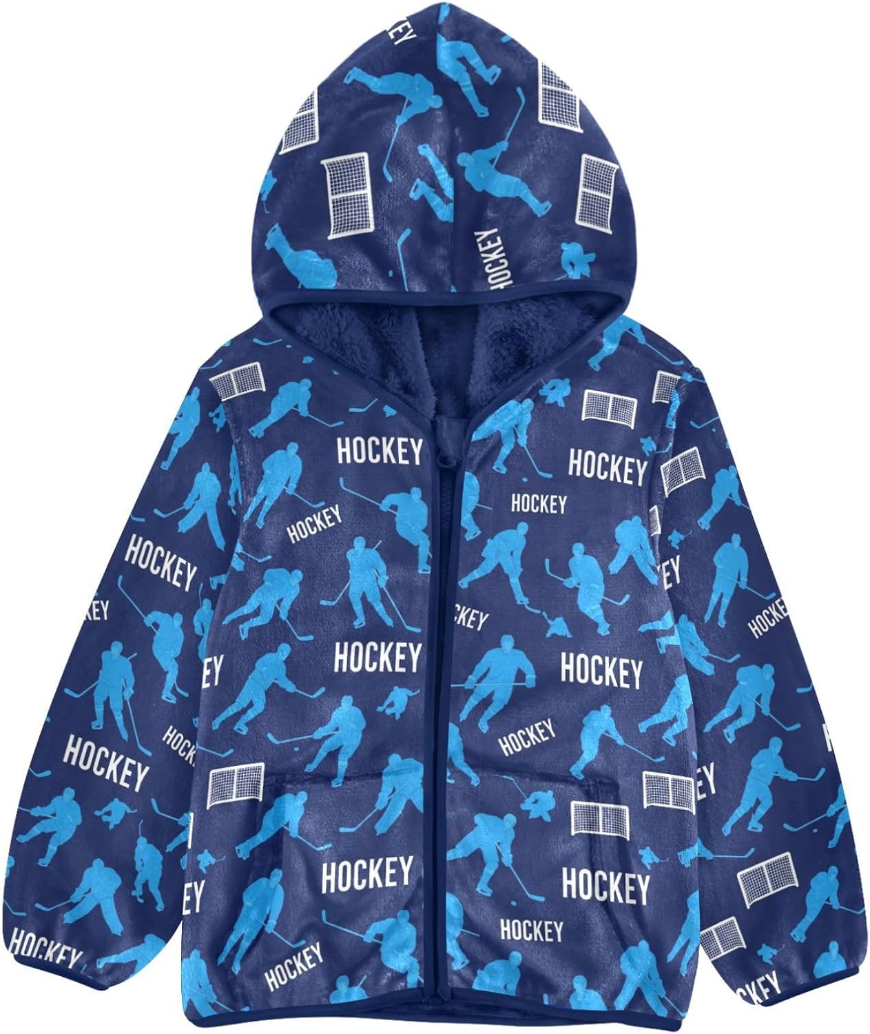Hockey Pattern Toddler Winter Jackets Children Plush Coat Navy Blue Baby Boy Girl Clothes