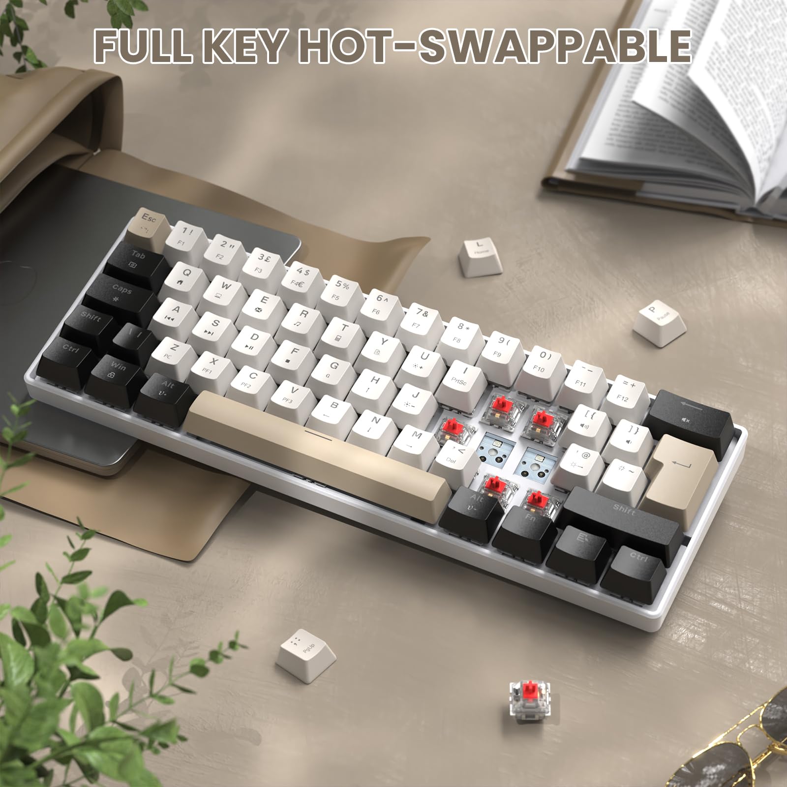 MAGIC-REFINER MK21 60% Przewodowe Mechaniczne Klawiatura Do Gier USB-C Układ UK QWERTY, Liniowe Czerwone Przełączniki, Hot Swappable, Ultra-Kompaktowe 62 Przyciski, RGB, Przycisk PBT, Starry White