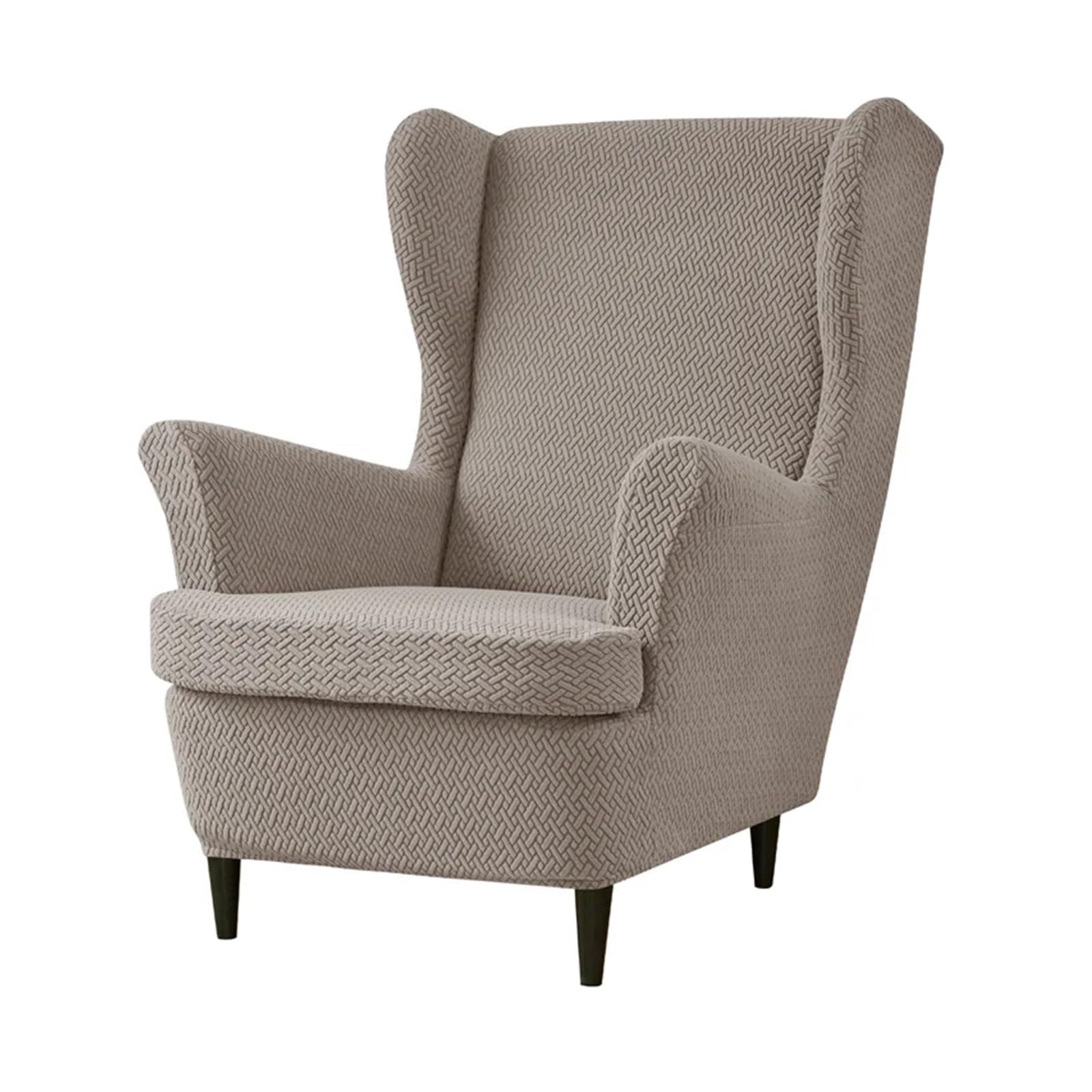 GCYEIDMA Wing Chair Slipcover Stretch Wingback Chair Covers Jacquard Armchair Slipcovers Wing Cover with Seat Cushion Case Sofa for Living Room(A2 khaki Cover)