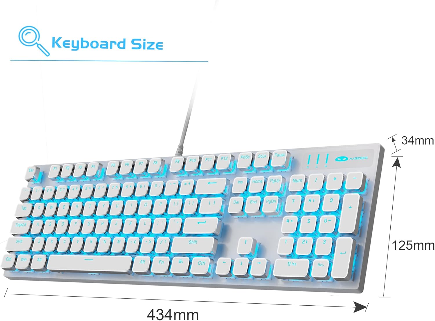 MageGee Typewriter Mechanical Gaming Keyboard, Retro Punk Square Keycap LED Backlit USB Wired Keyboards for Game and Office, for Windows Laptop PC Mac - Blue Switches/White
