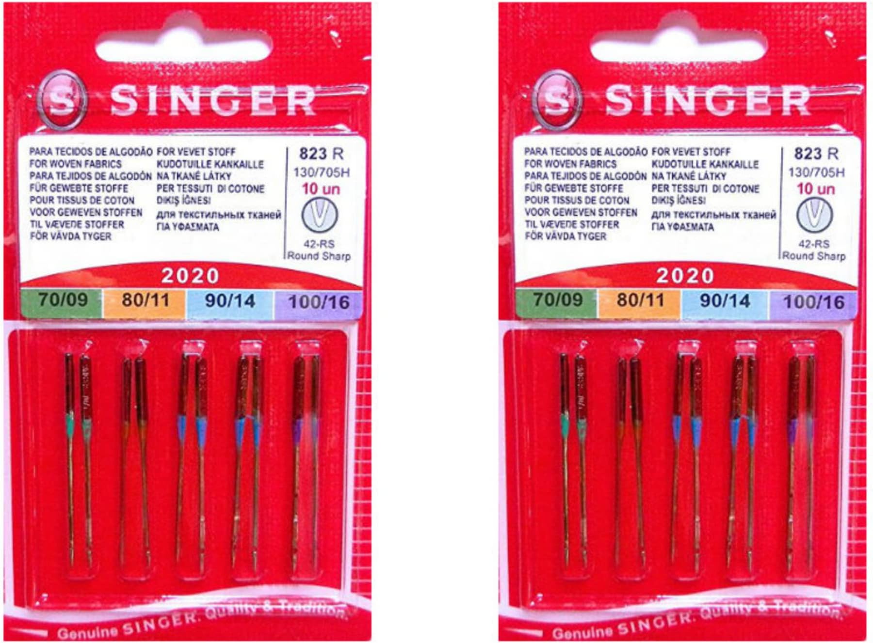 Pack of 2 Needles 2020 823R Assorted for Cotton Fabrics 130/705 H 70-80-90-100 Universal