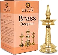 Vista 2 de SATVIK 10.5 pulgadas 1 escalón de latón de pie de metal Kerala Samai Diwali Deepak para Puja tradicional Panchmahal Pooja Deepam Diya lámpara