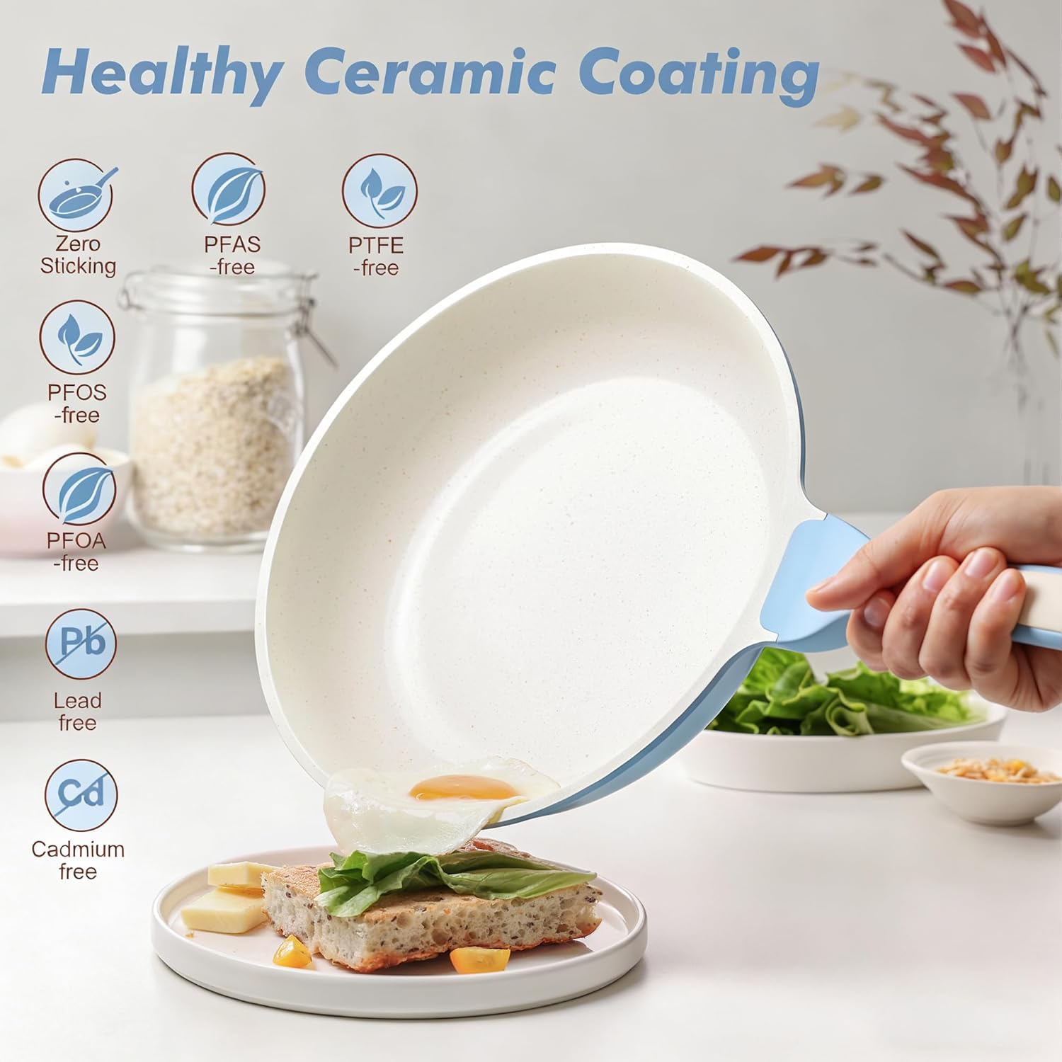 SENSARTE Nonstick Ceramic Frying Pan 12.5-Inch, Healthy Non Toxic Skillet, Induction Compatible Omelet Pan with Heat Resistant Handle, PFAS-Free, Blue 12.5 Inch Glacer Blue