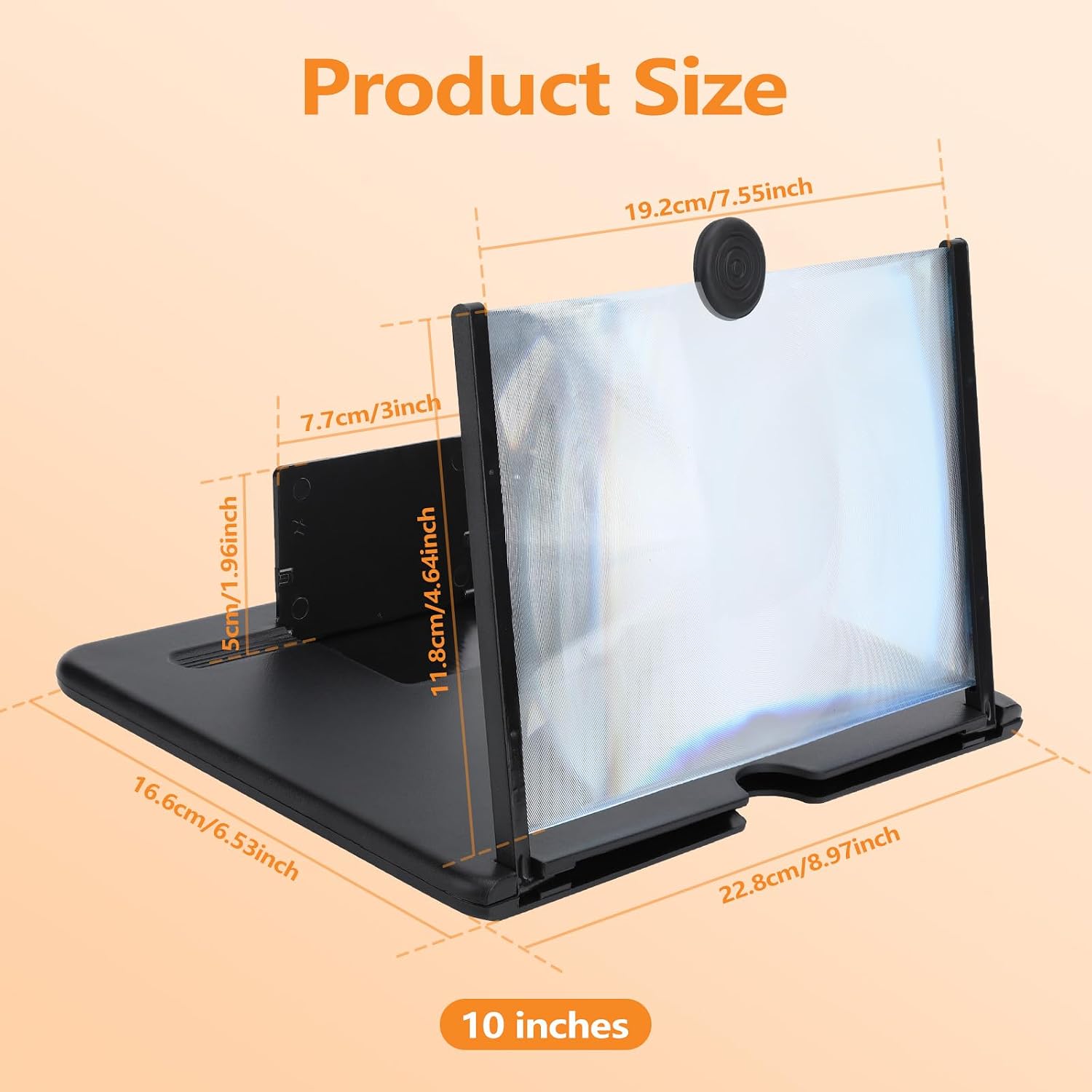 Screen Magnifier for Cell Phone, 3D HD Screen Phone Magnifier, Mobile Ph-one Mag-nifier, Cell Ph-one Mag-nifier, Foldable Screens Amplifier with Adjustable Angle (10‘’)