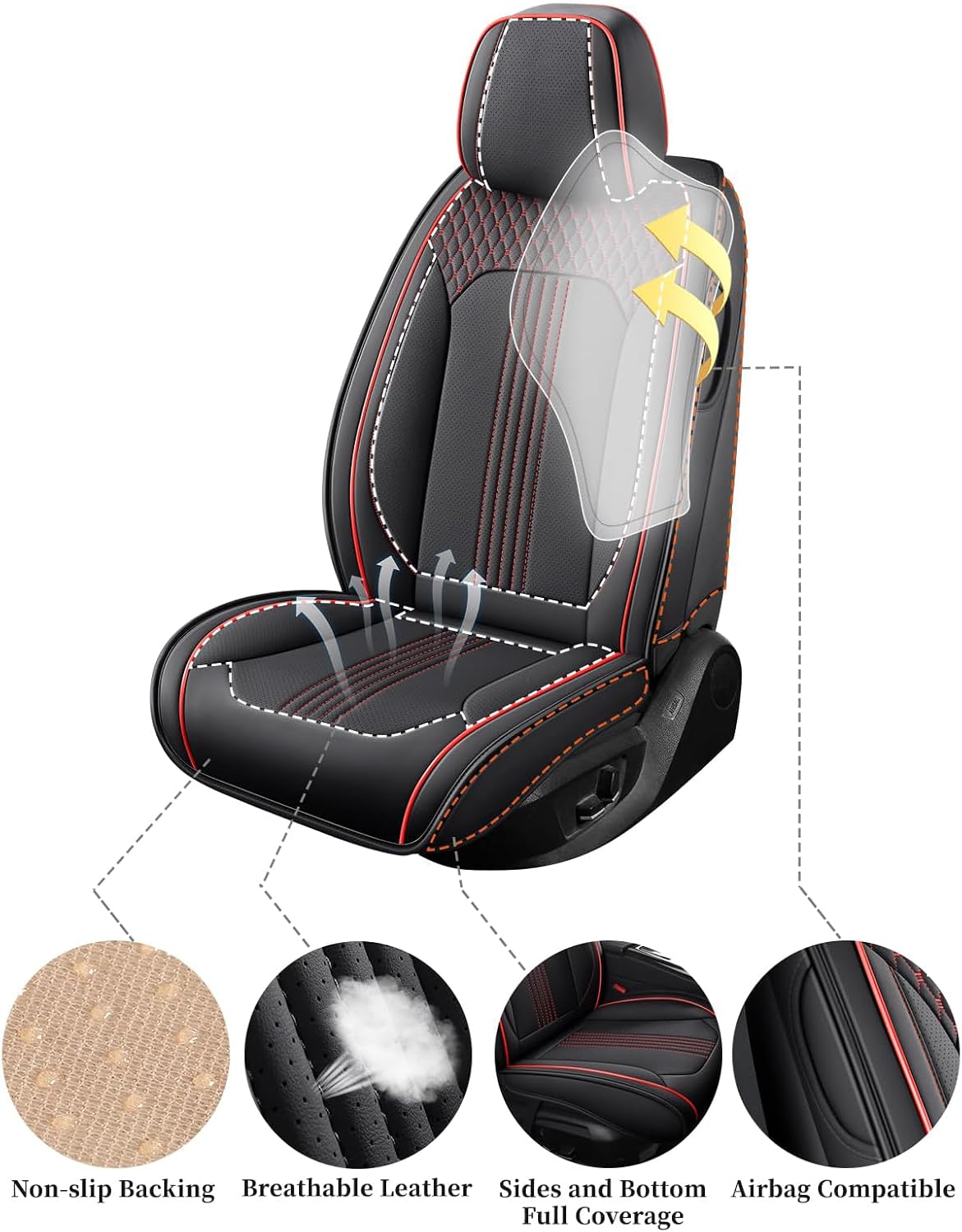 Car Seat Covers Fit for Mazda CX-7 2007-2012 Premium Nappa Leather Full Coverage Anti Slip Breathable Durable Seat Protectors Easy to Clean Interior Accessories(BlackRed Full Set)