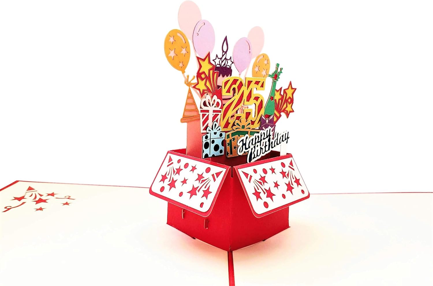 iGifts And Cards Happy 25th Birthday Red Party Box 3D Pop Up Greeting Card, Twenty- Five Awesome, Balloons, Gift, Unique - Image 5