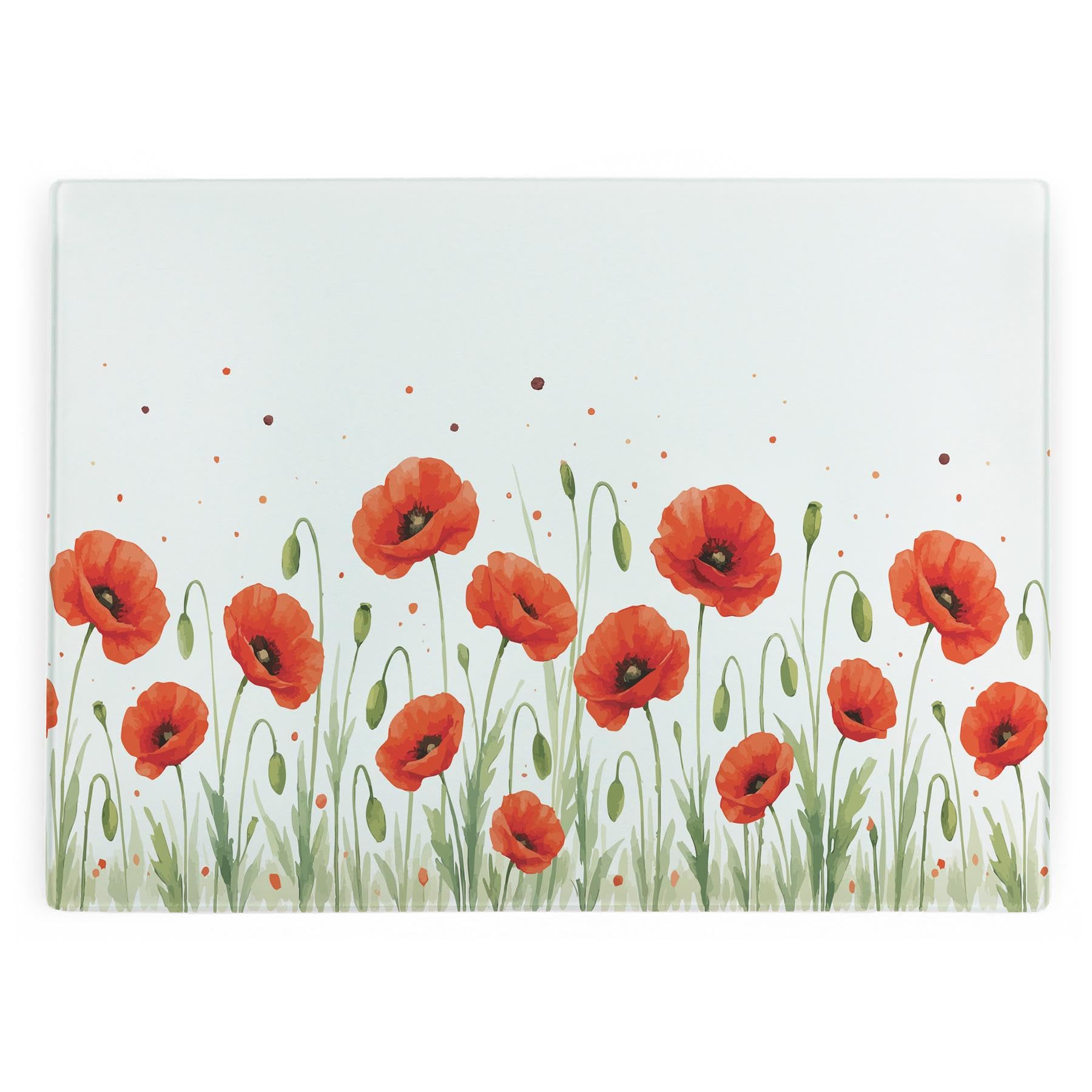 Summer Poppies Glass Worktop Protector - Large Smooth Kitchen Chopping/Cutting Board with Non-Slip Feet 39cm x 28.5cm (15" x 11")