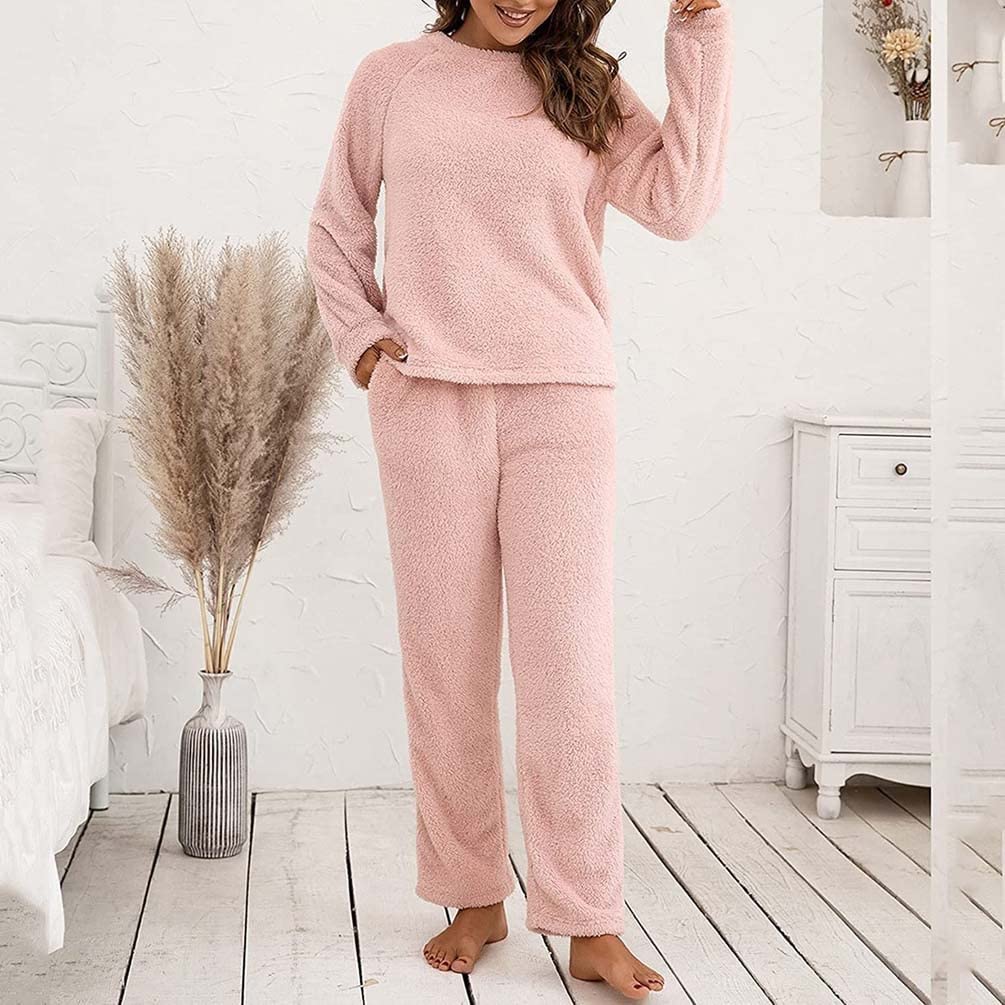 FENGFEI Completo da Donna Tuta da Donna in Pile Accogliente Set da Donna, Tuta da Jogging Soffice, Tuta for Il Tempo Libero A Maniche Lunghe, Abito Elegante Coccolone, Pigiama, Tuta