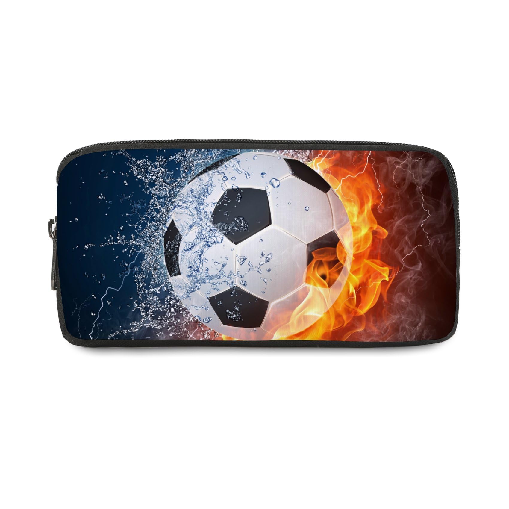 Water and Flames Soccer Pencil Case for High School with Zip up Pencil Cases Secondary School Pen Case Stationery Supplies Secondary High College Sixth Form Stationery Gifts for Women Men