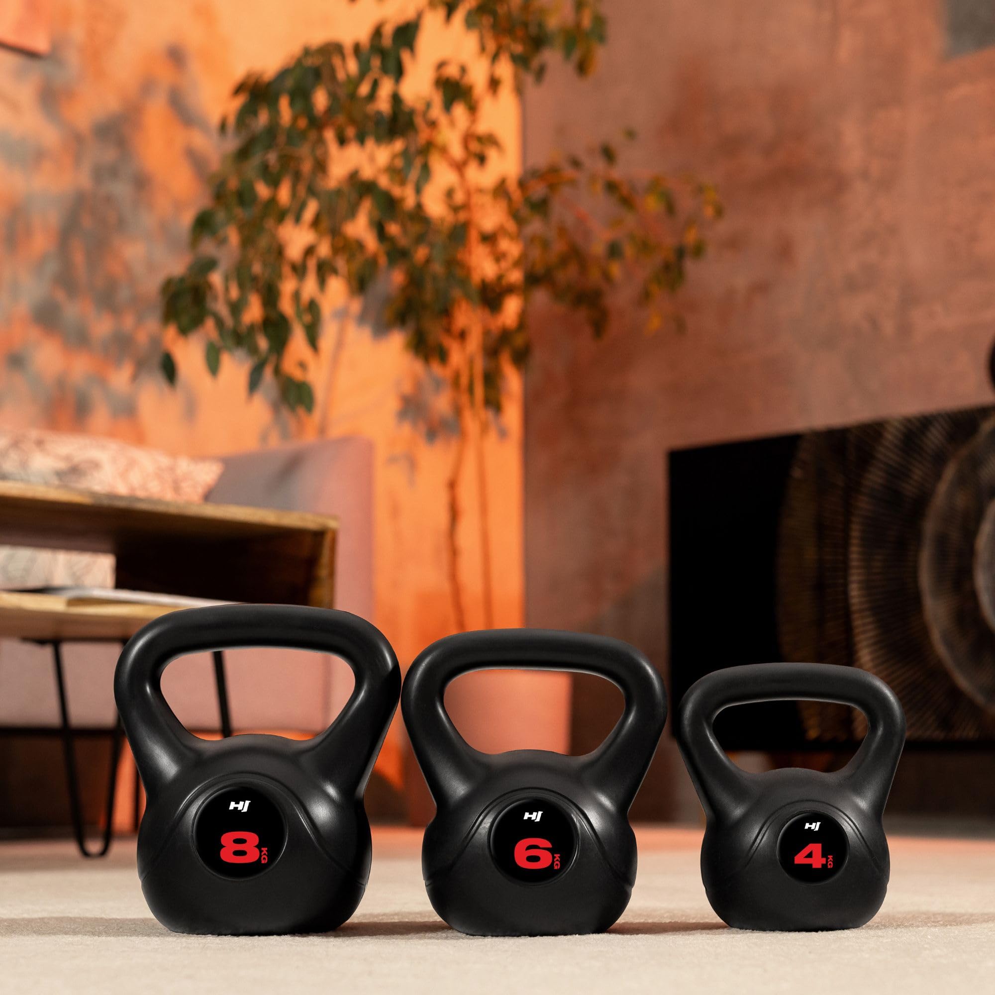 Hop-Sport Kettlebell 4kg bis 20kg aus Kunststoff, Kugelhantel für effektives Ganzkörpertraining, Gewichte für Zuhause, Ergonomische Griffe, Home Gym Equipment