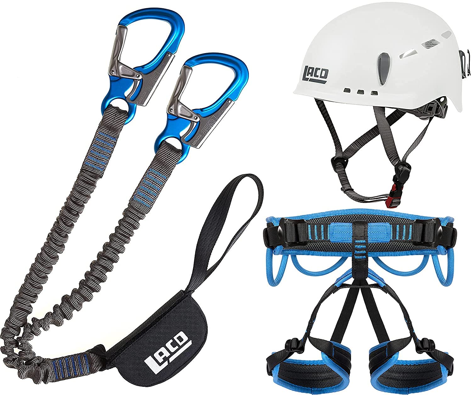 LACD Klettersteigset Pro Blue + Klettergurt Start Größe S + Helm Protector 2.0 White