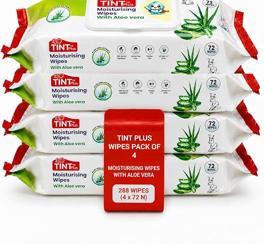 TINT Plus Moisturising Wet Wipes with Lid for Baby Skin Enriched with Aloe Vera Vitamin E pH Balanced Dermatologically Saf...